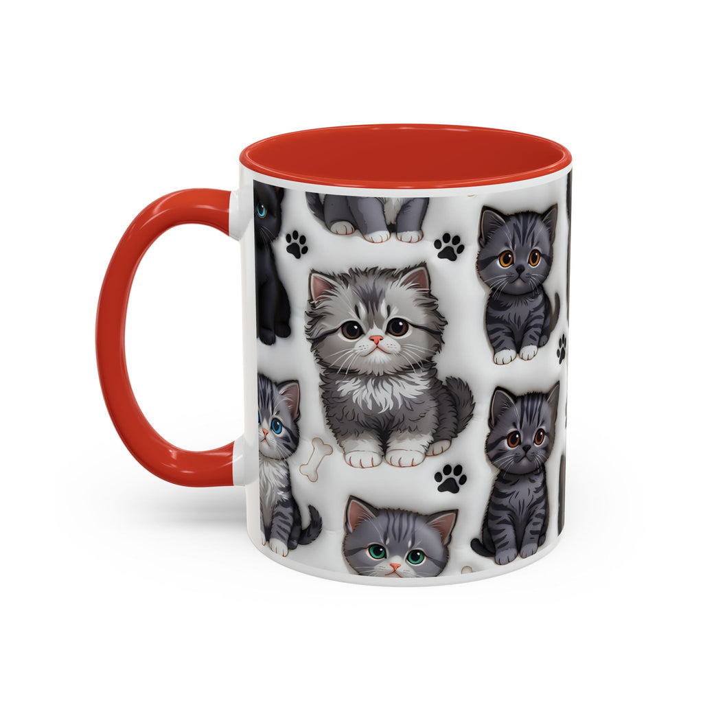 Cute Kitten Pattern Accent Coffee Mug | Cat Paw Print Design