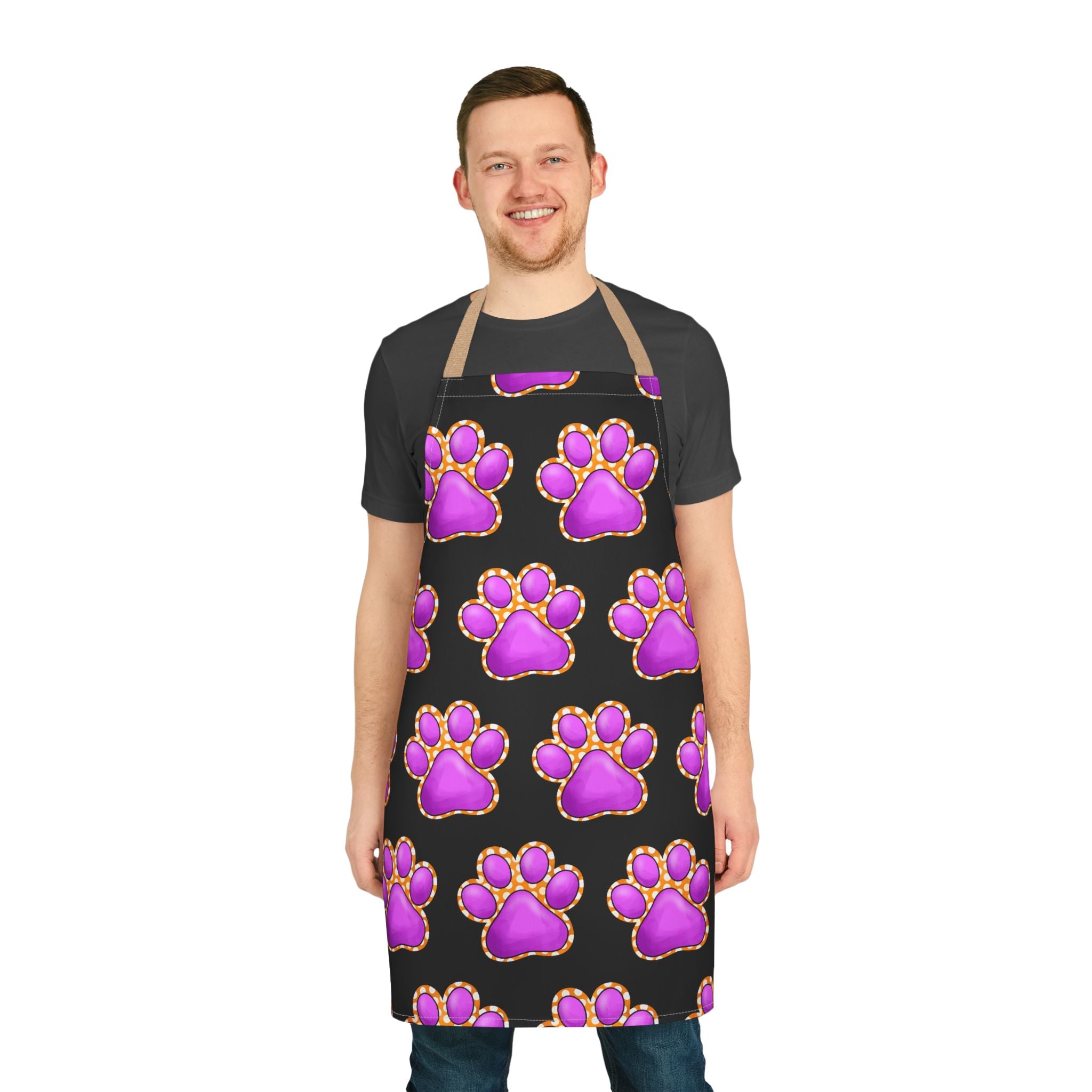 Purple Paw Print Apron | Pet Lover Kitchen Apron, Colorful Paw Pattern