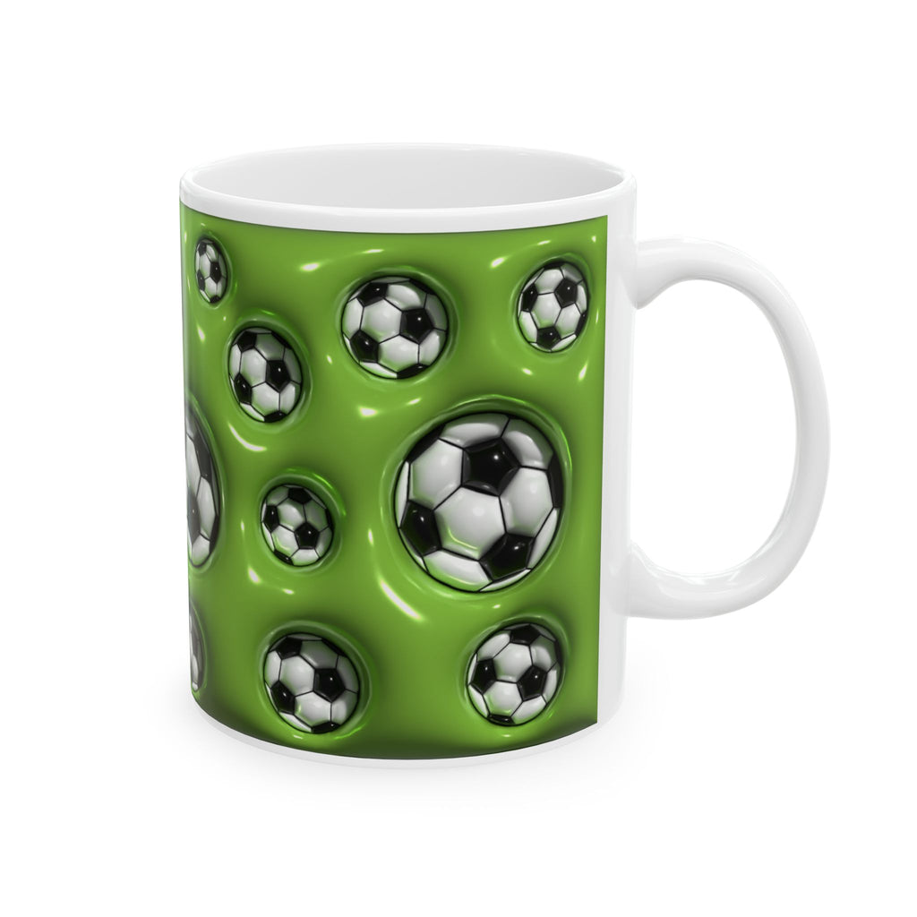 Soccer Ball Pattern Mug | Green Football Design, Ceramic Coffee Cup