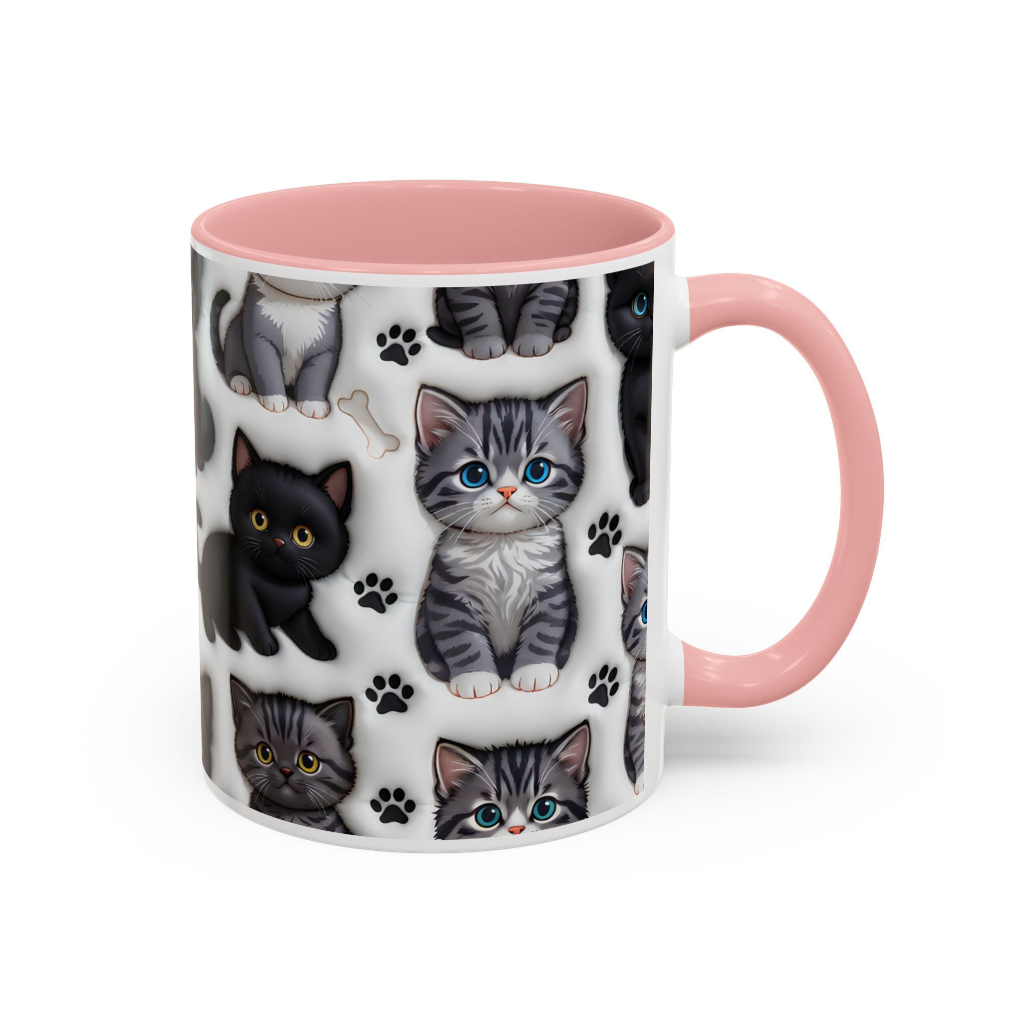 Cute Kitten Pattern Accent Coffee Mug | Cat Paw Print Design