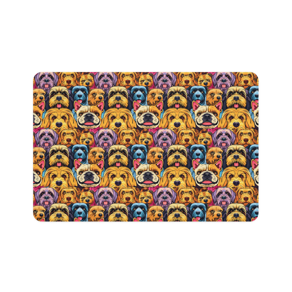 Colorful Dog Faces Pet Food Mat | Non-Slip 12x18 Feeding Placemat