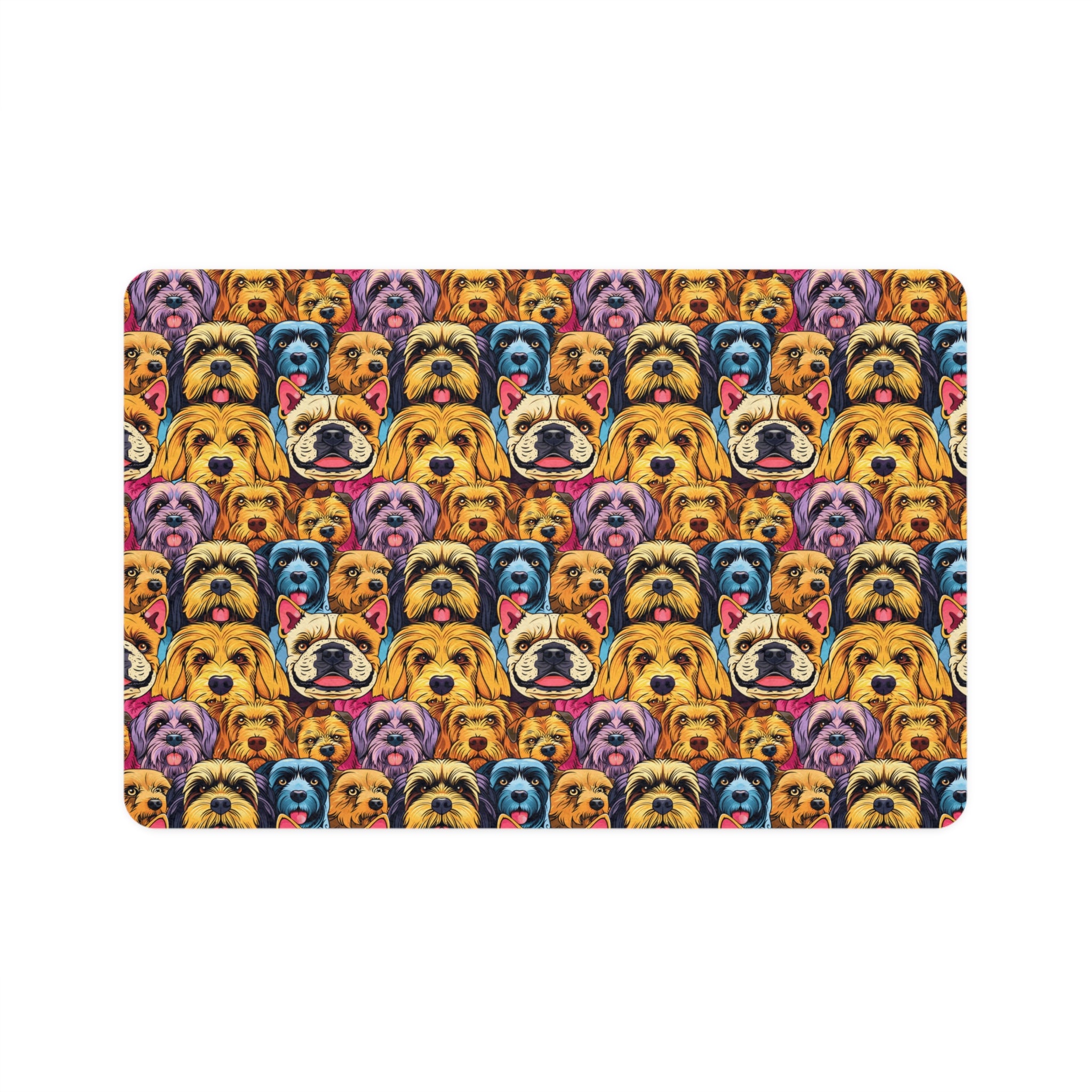 Colorful Dog Faces Pet Food Mat | Non-Slip 12x18 Feeding Placemat