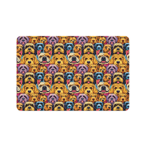 Colorful Dog Faces Pet Food Mat | Non-Slip 12x18 Feeding Placemat