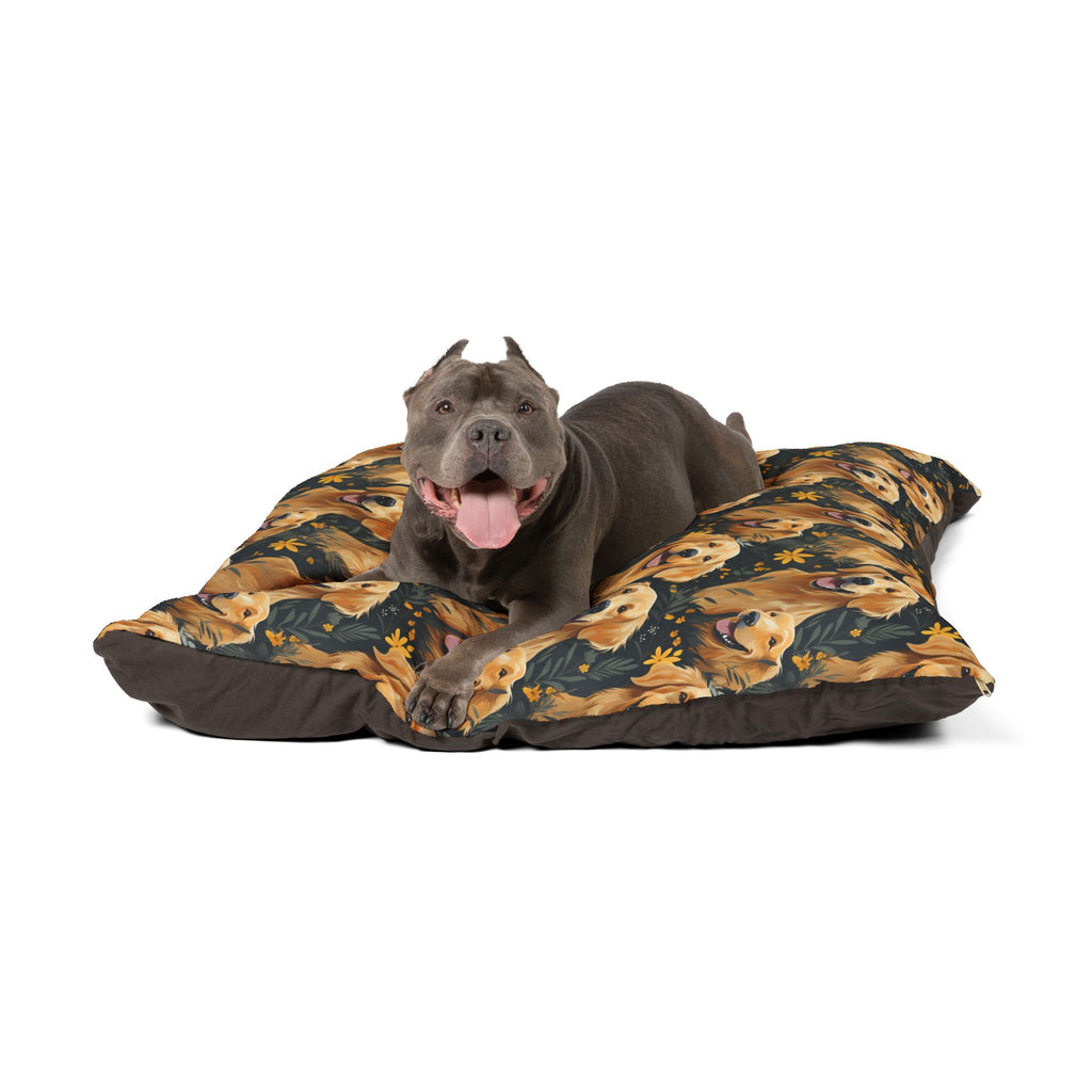 Golden Retriever Pattern Pet Bed | Dog Print, Floral Accents