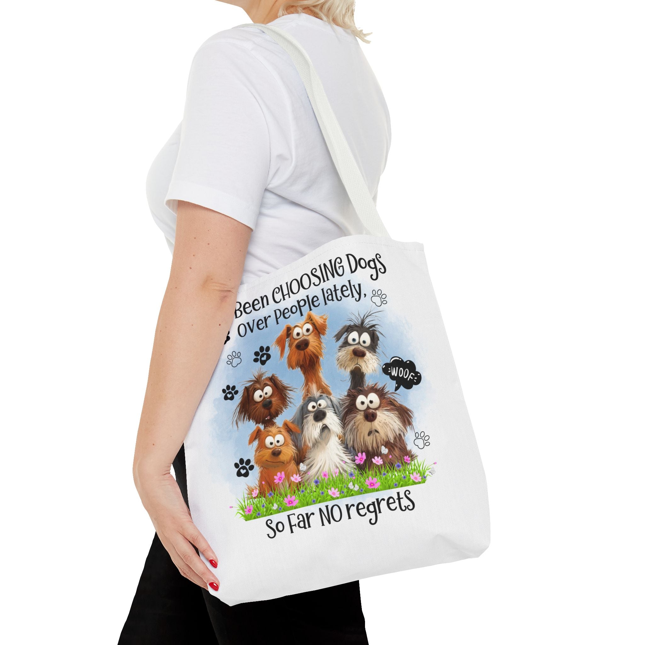 Choosing Dogs Over People Tote Bag | Cute Cartoon Dogs, Paw Print Design