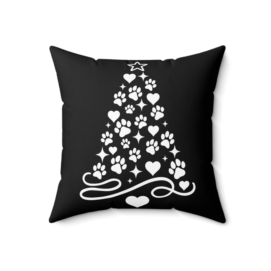 Paw Print Christmas Tree Pillow | Green Holiday Pet Decor