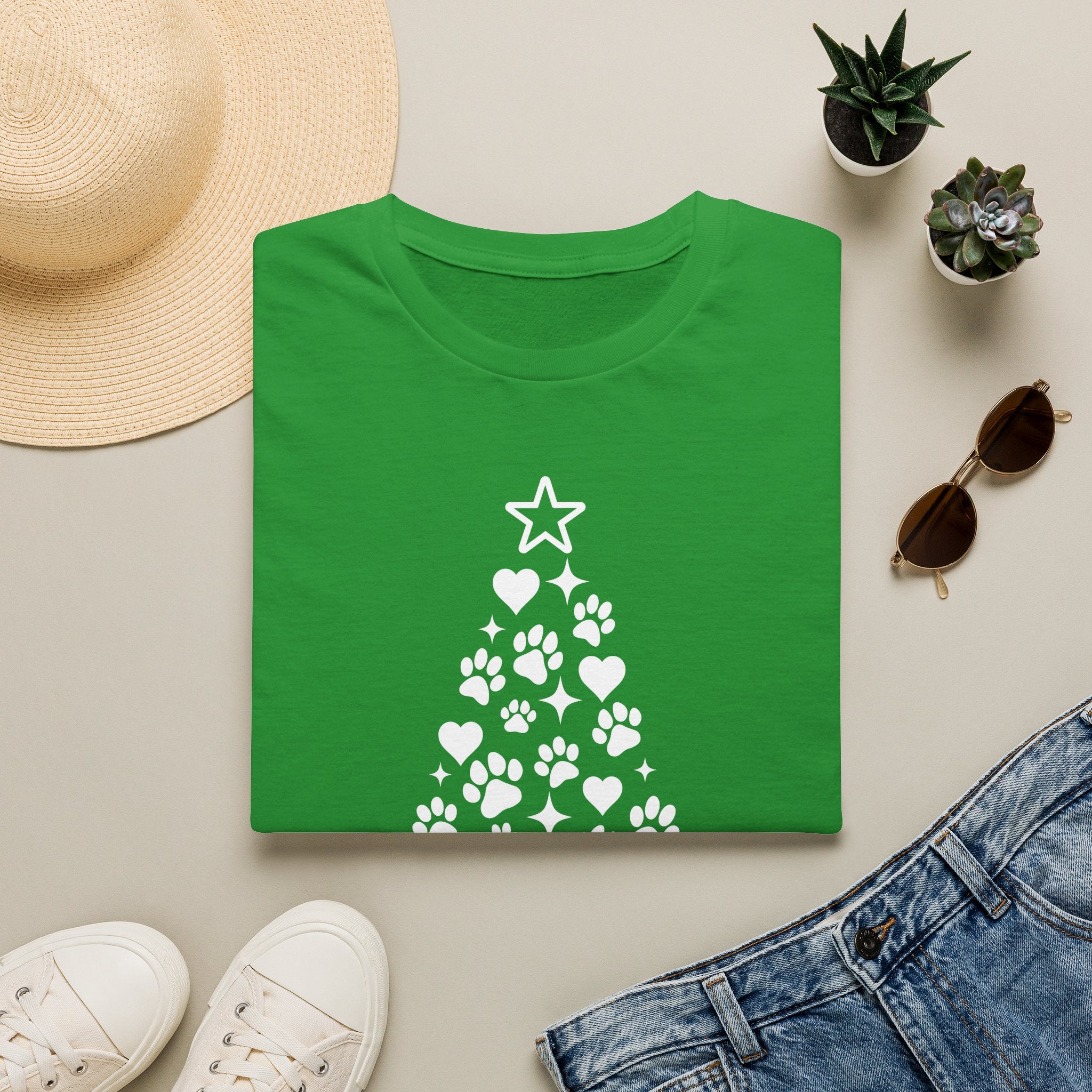 Paw Paw Print Christmas Tree T-Shirt | Dog Lover Holiday Tee