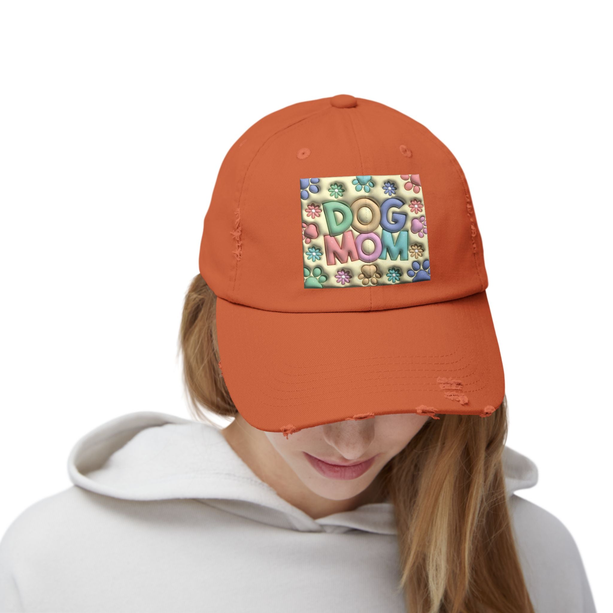 Dog Mom pastel paw print Hat | Distressed Dad Cap