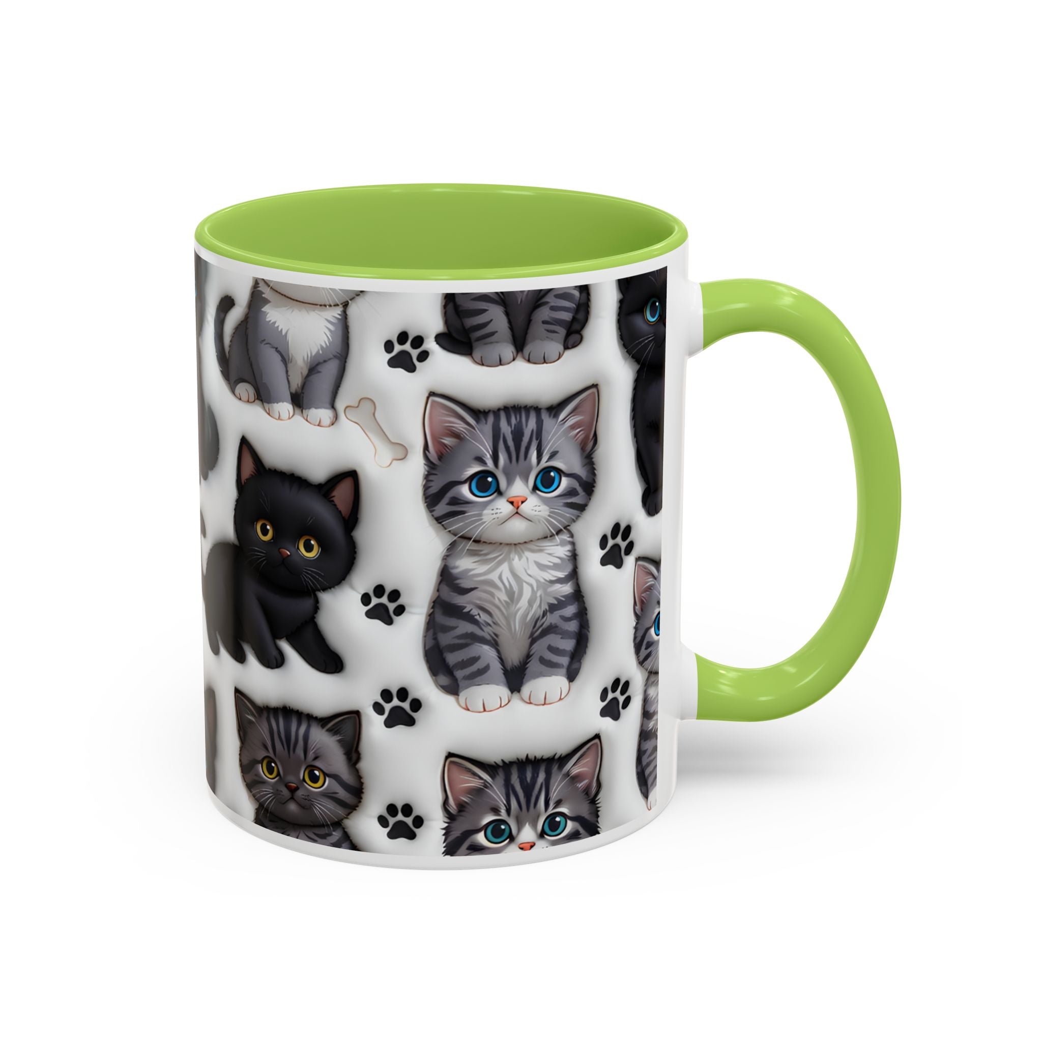 Cute Kitten Pattern Accent Coffee Mug | Cat Paw Print Design