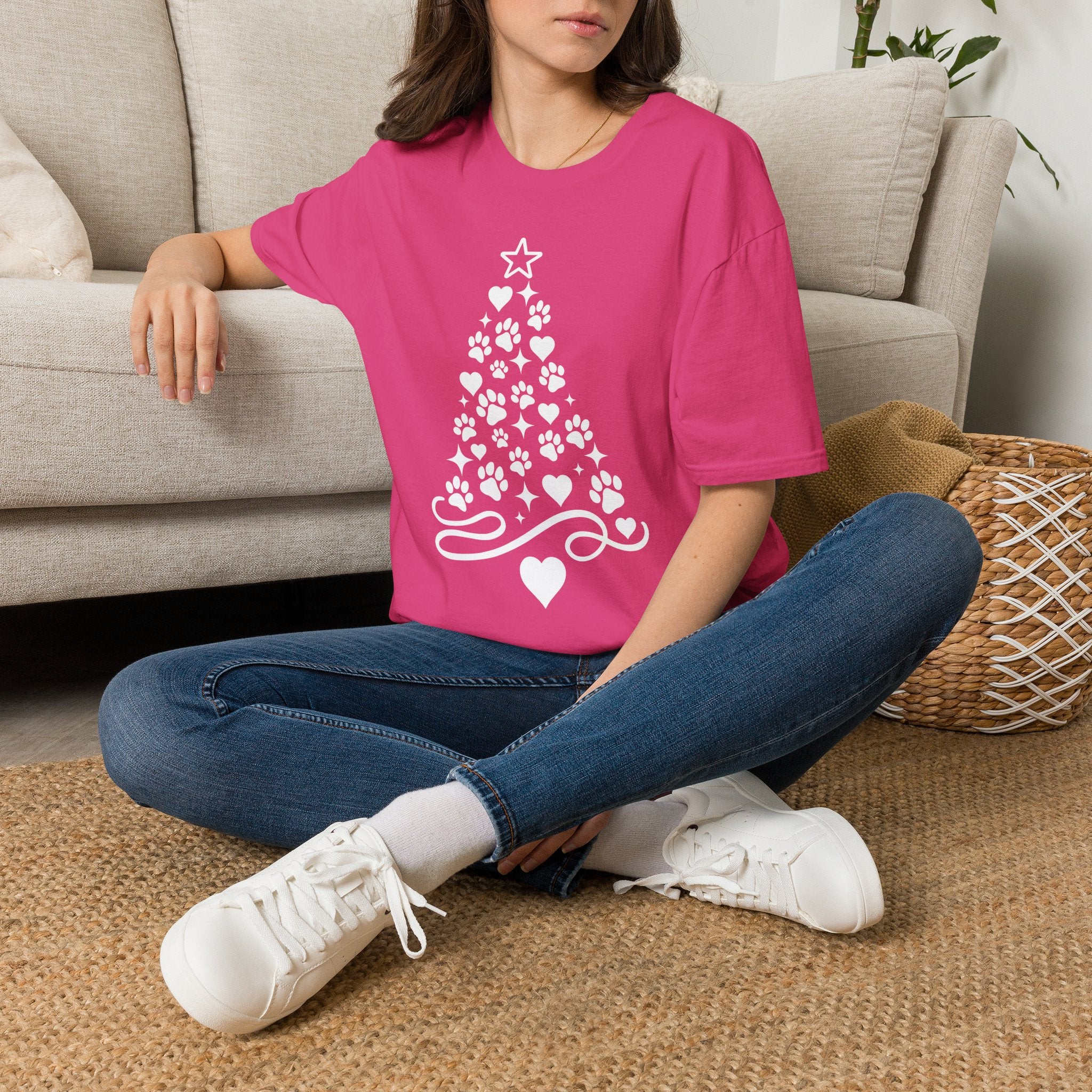 Paw Paw Print Christmas Tree T-Shirt | Dog Lover Holiday Tee