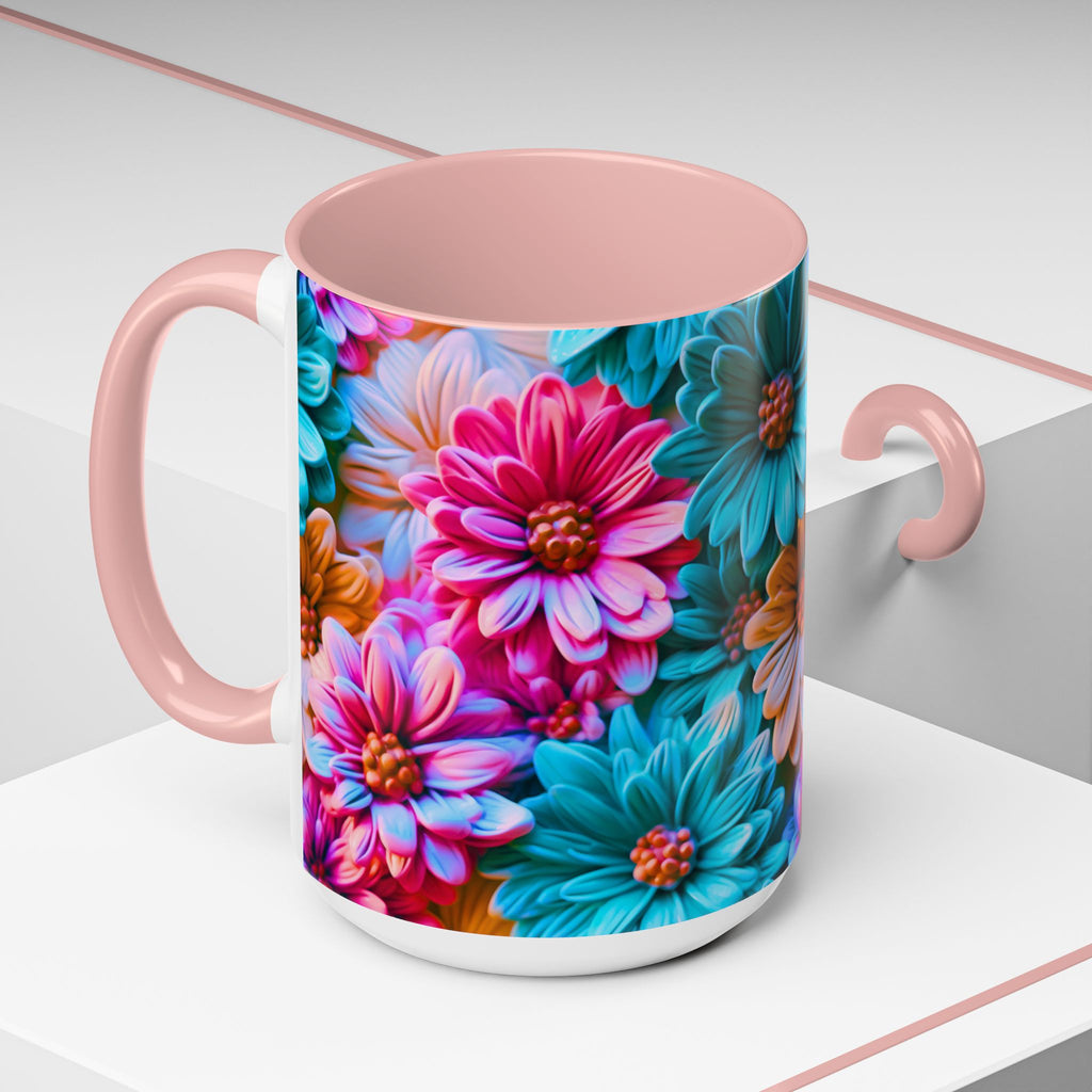 Vibrant Dahlia Floral Accent Mug | 11oz 15oz Ceramic Coffee Mug
