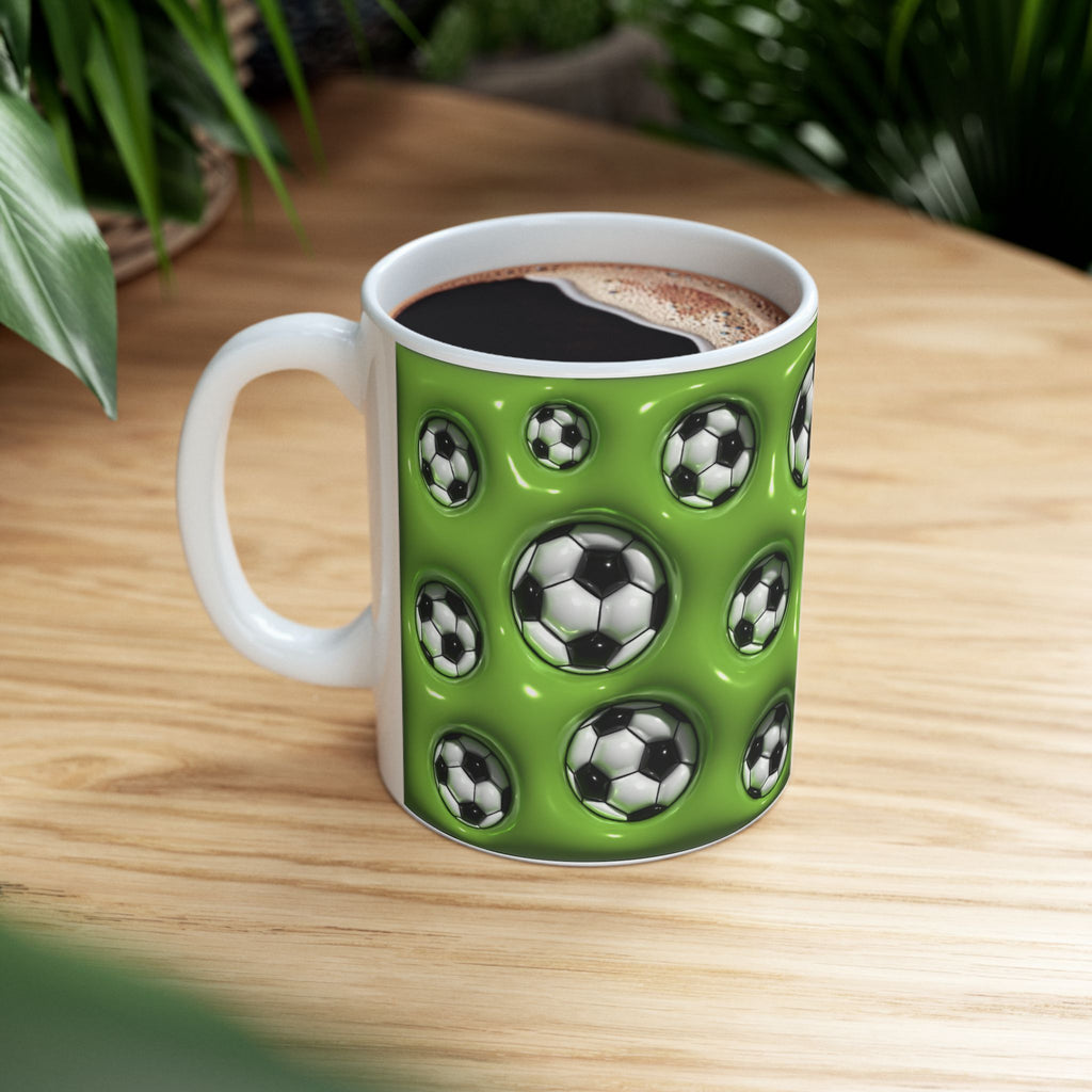 Soccer Ball Pattern Mug | Green Football Design, Ceramic Coffee Cup