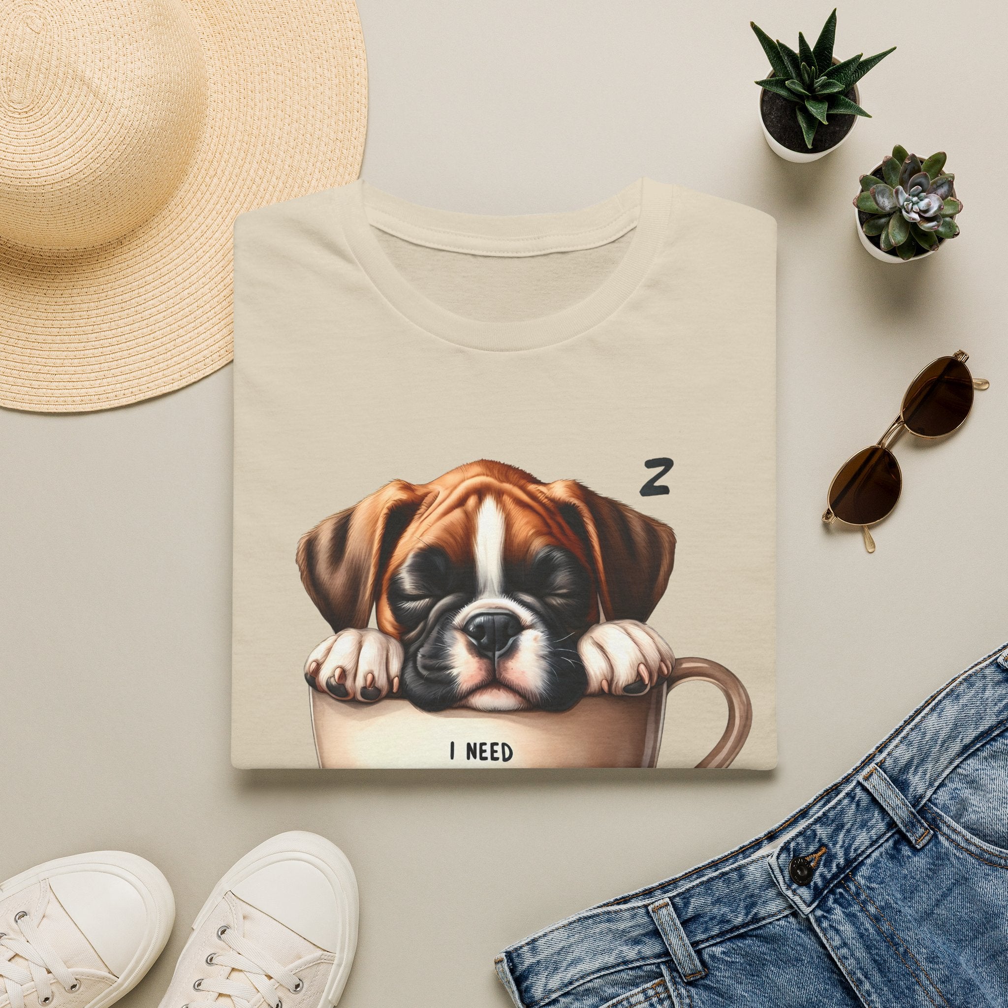 Sleeping Puppy in Coffee Cup T-Shirt | I Need Coffee Design