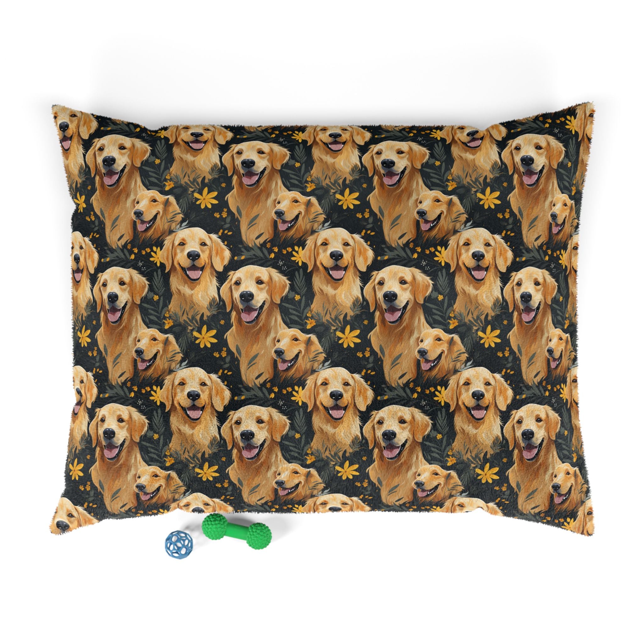 Golden Retriever Pattern Pet Bed | Dog Print, Floral Accents