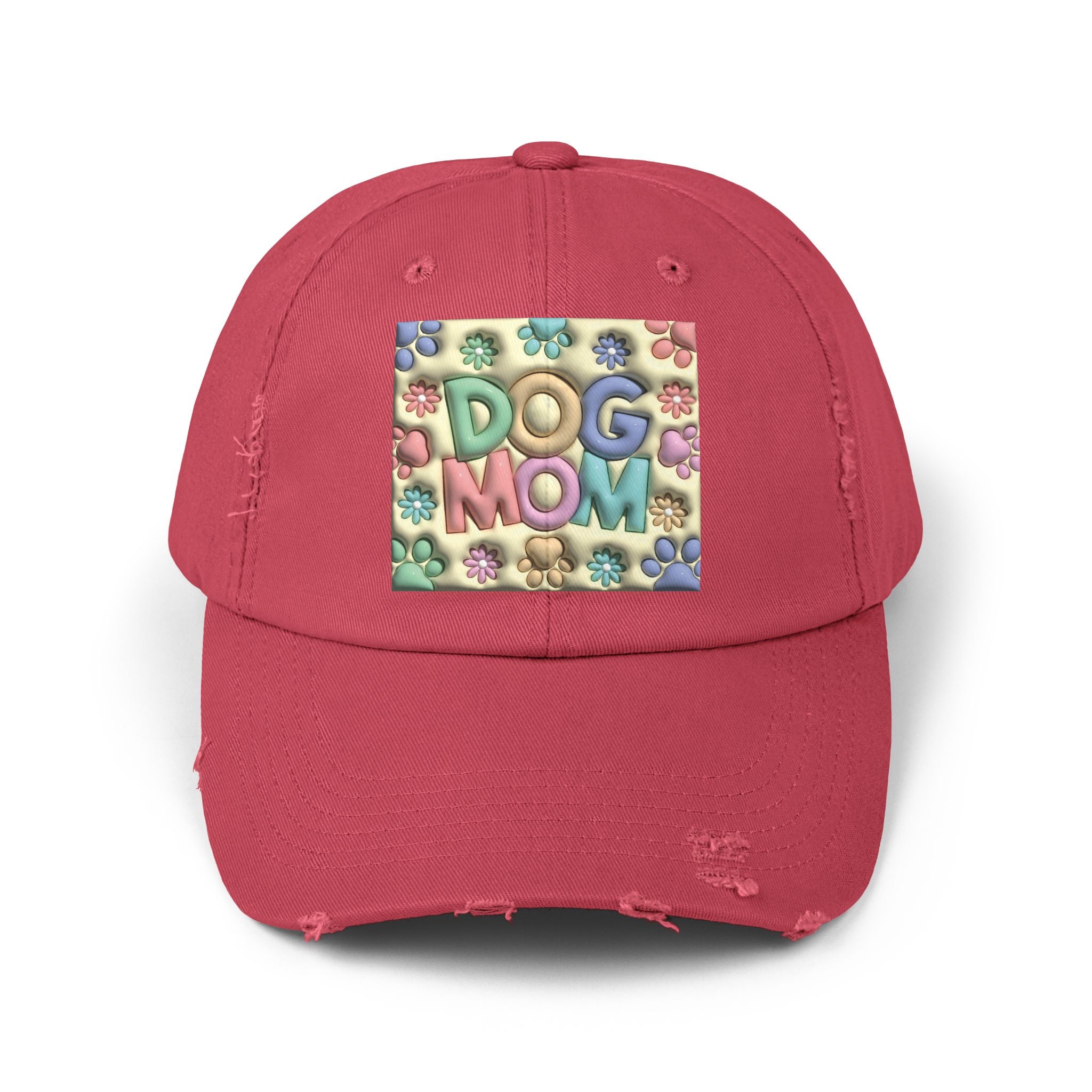 Dog Mom pastel paw print Hat | Distressed Dad Cap