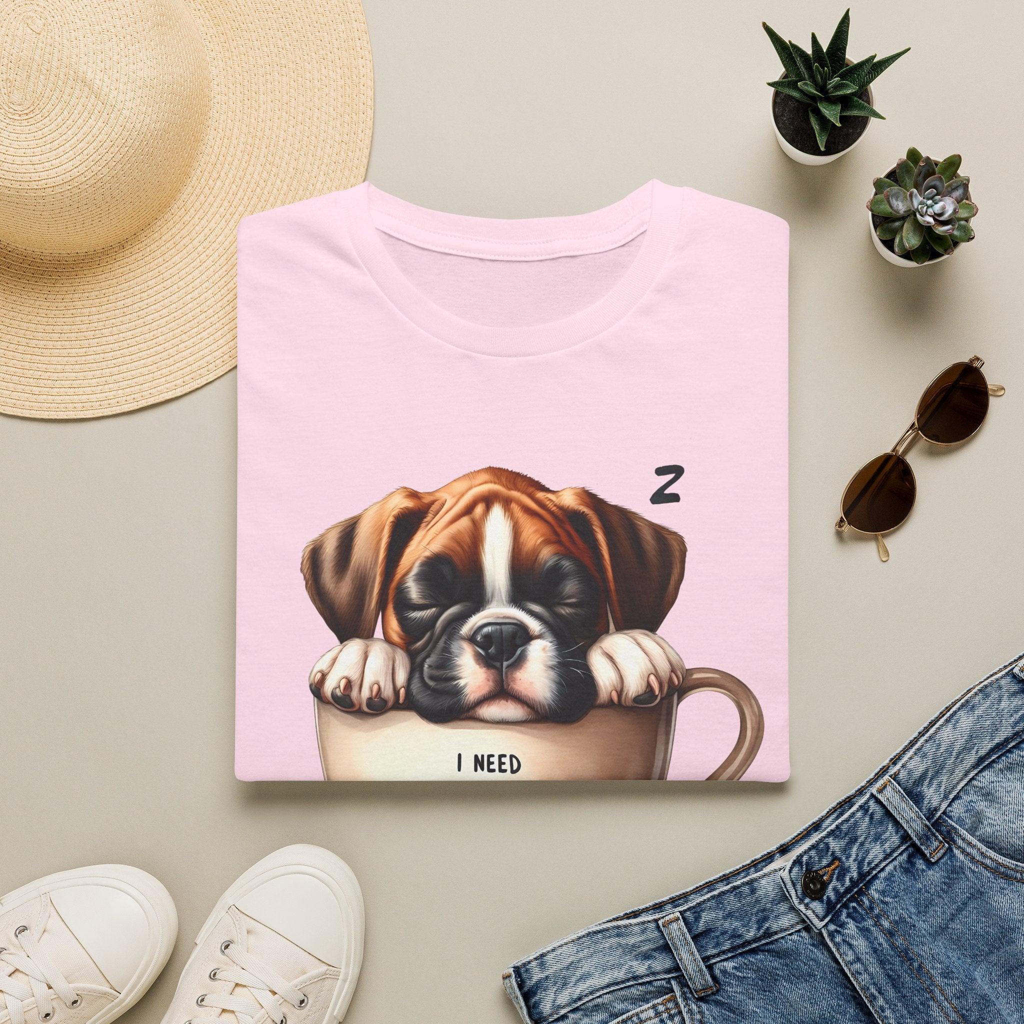 Sleeping Puppy in Coffee Cup T-Shirt | I Need Coffee Design