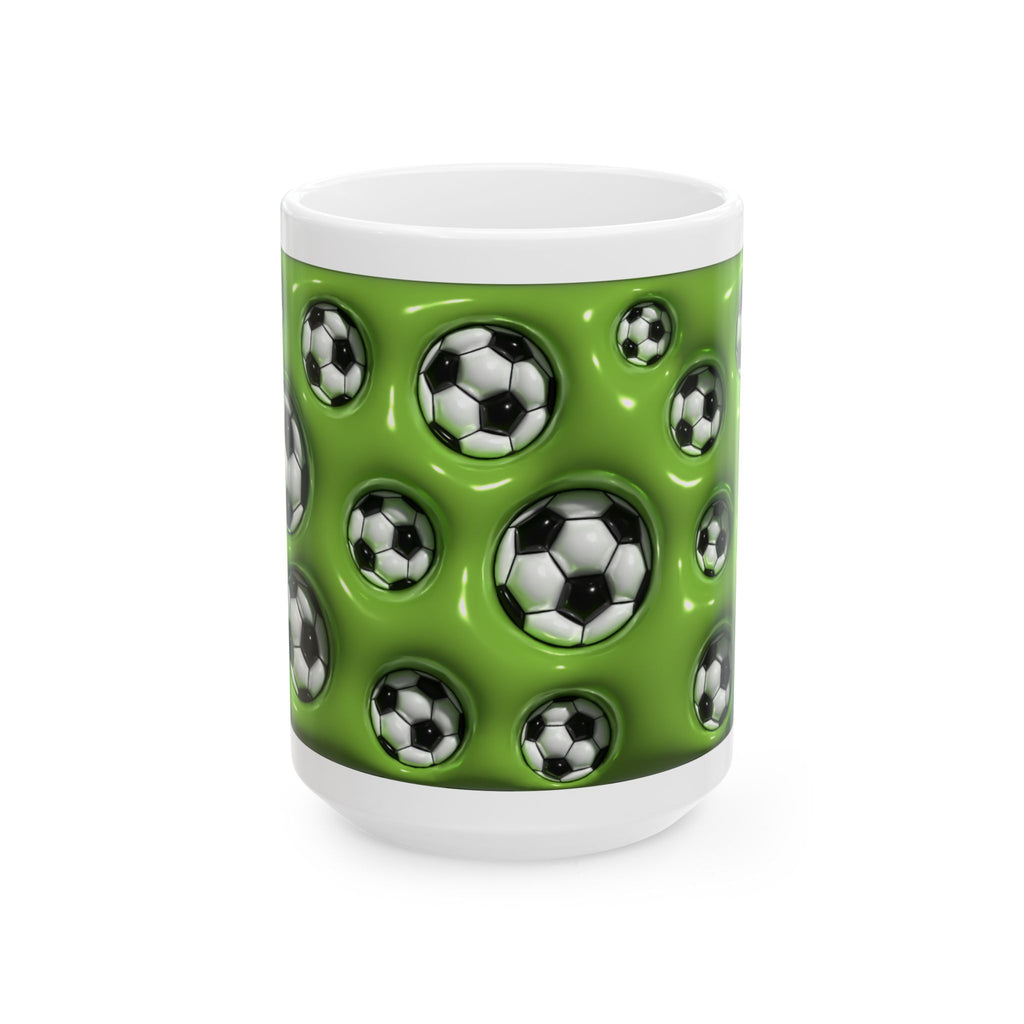 Soccer Ball Pattern Mug | Green Football Design, Ceramic Coffee Cup