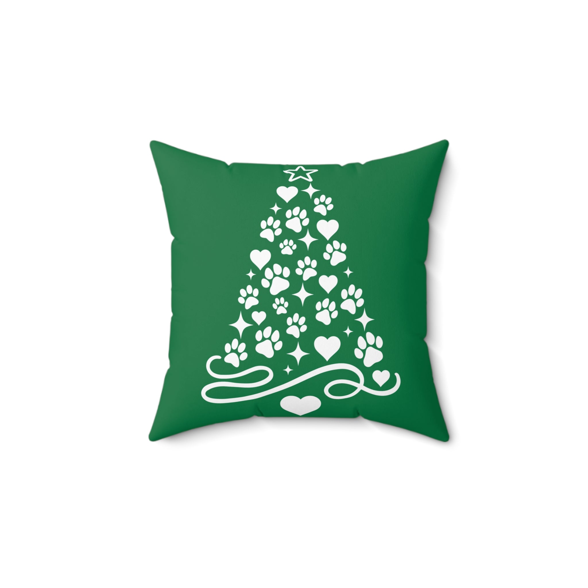 Paw Print Christmas Tree Pillow | Green Holiday Pet Decor