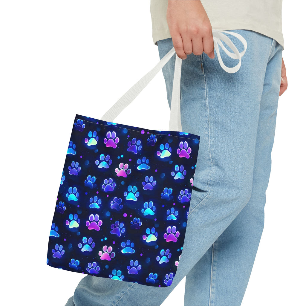 Neon Paw Print Tote | Colorful Cat Dog Paw Pattern All Over Print