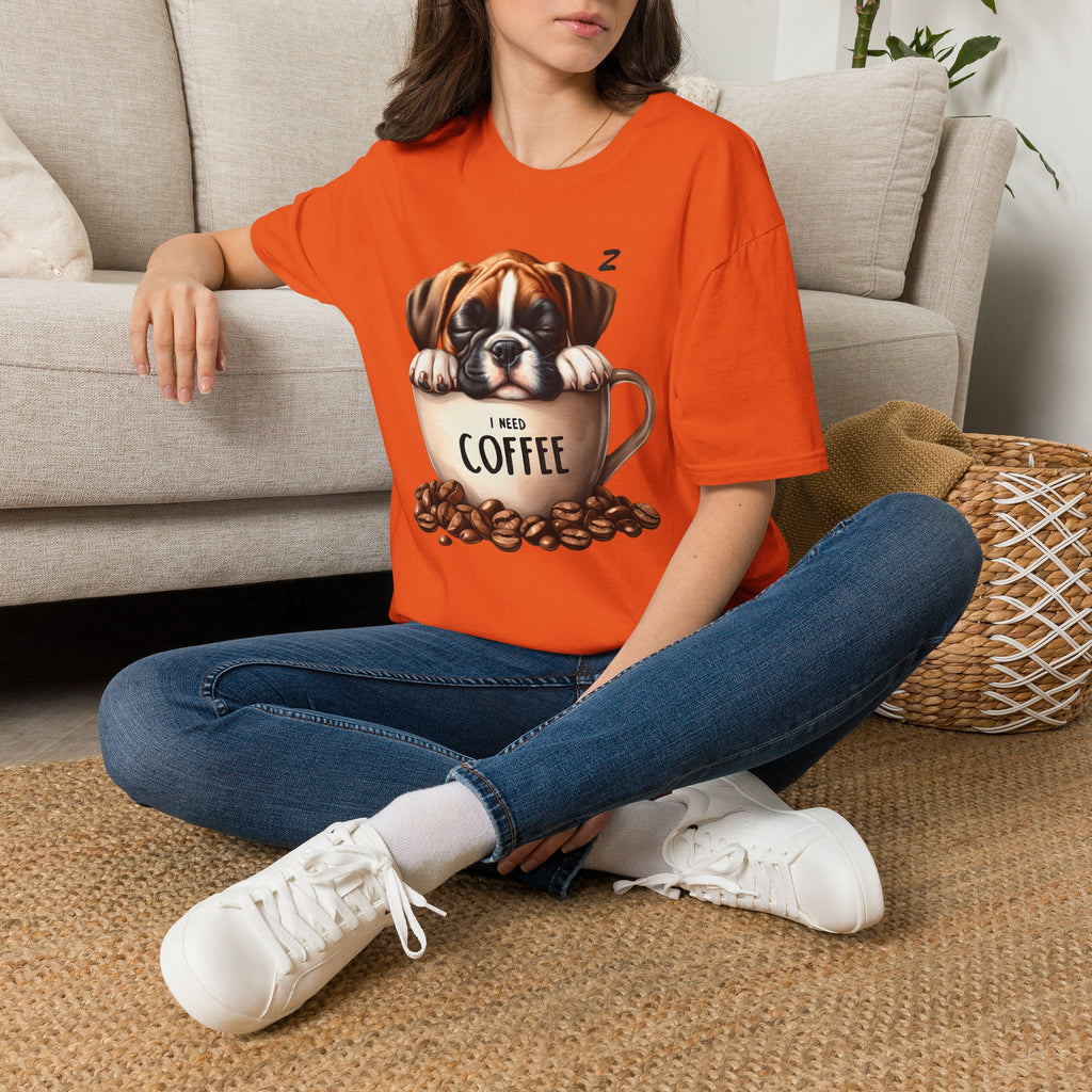 Sleeping Puppy in Coffee Cup T-Shirt | I Need Coffee Design