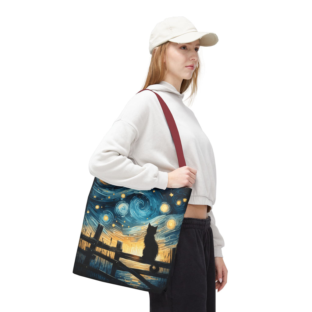 Starry Night Cat Tote | Van Gogh Inspired Swirling Sky Bag
