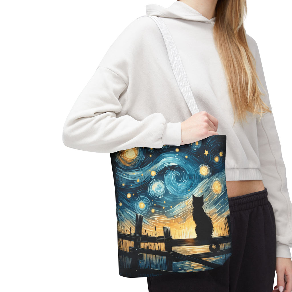 Starry Night Cat Tote | Van Gogh Inspired Swirling Sky Bag