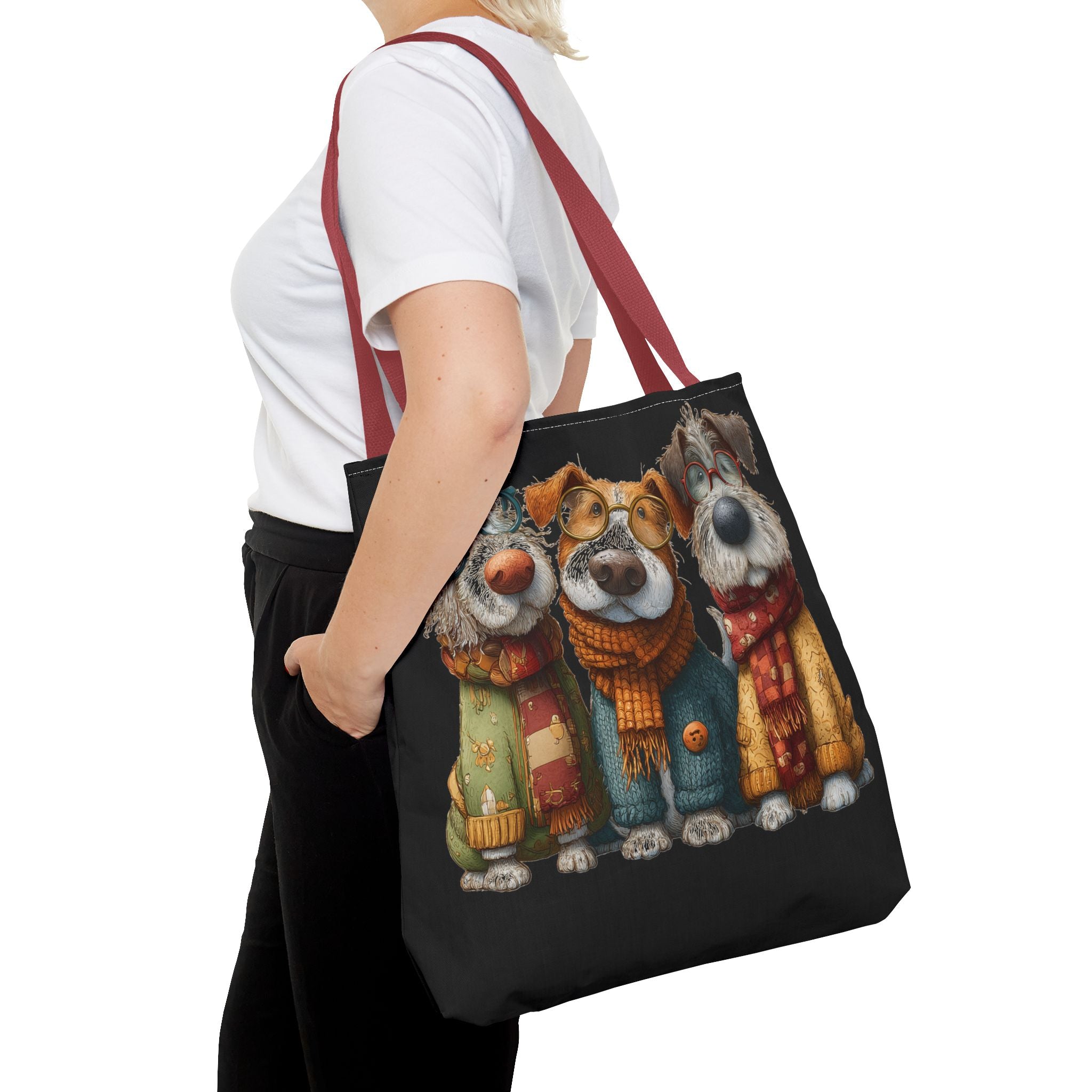 Three Cozy Dogs Tote Bag | Cute Winter Dogs Illustration