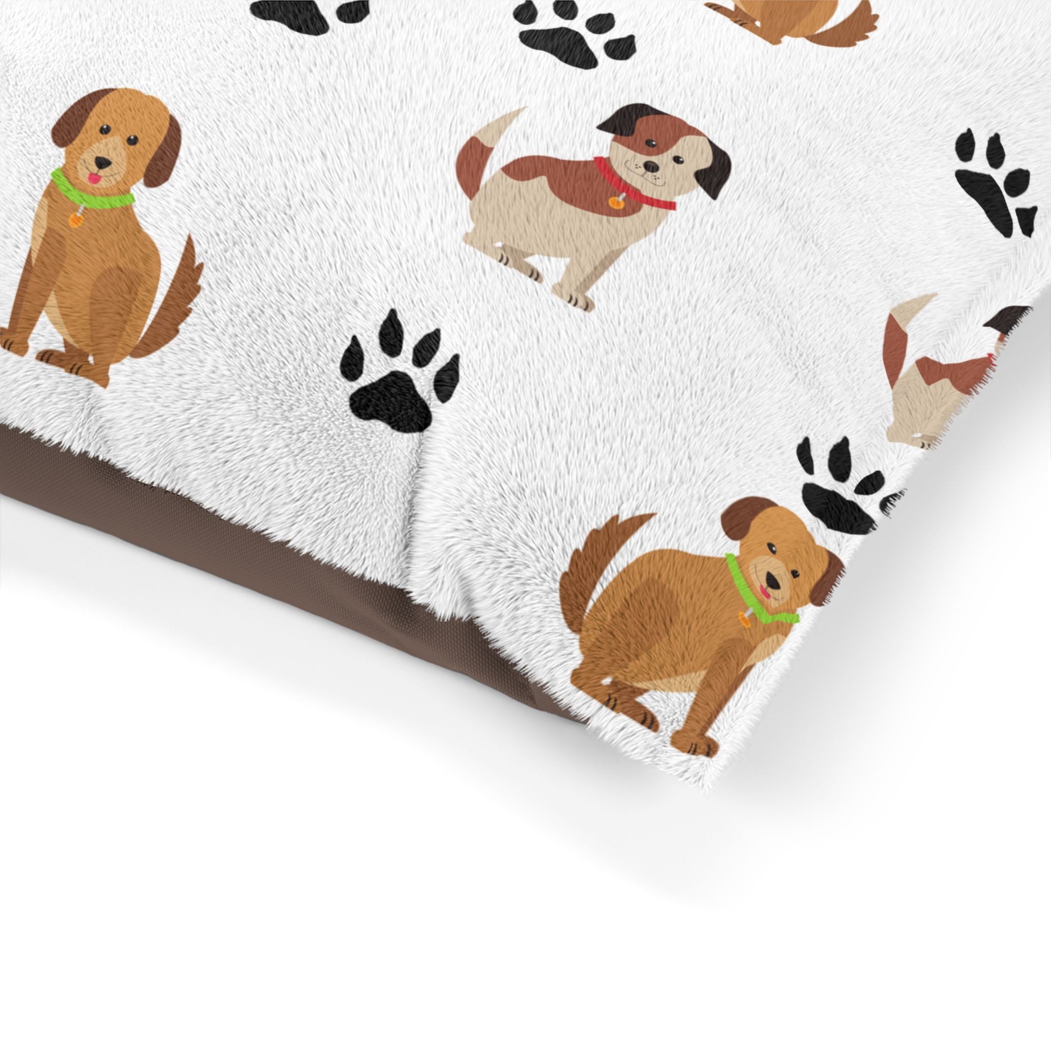 Cute Puppy Pattern Pet Bed | Dog Paw Print Design, Plush Rectangular Cushion