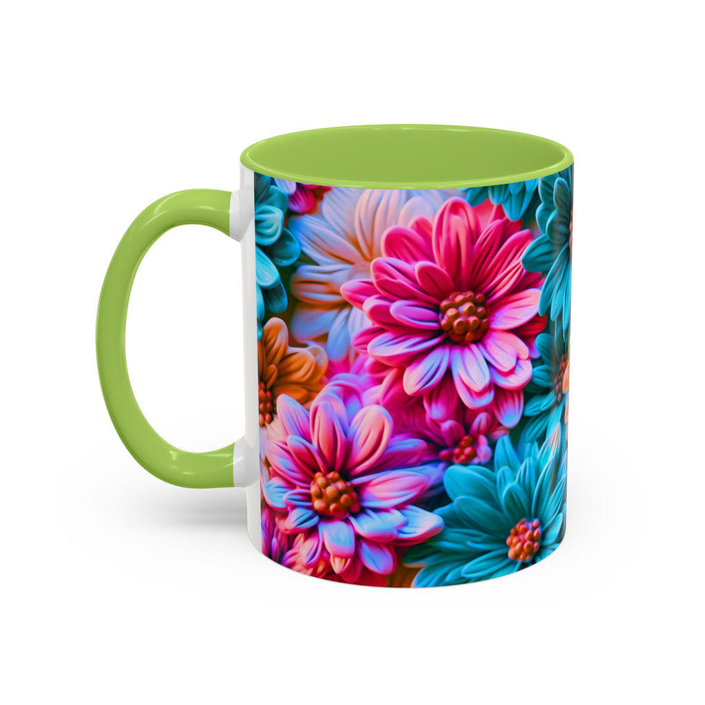 Vibrant Dahlia Floral Accent Mug | 11oz 15oz Ceramic Coffee Mug