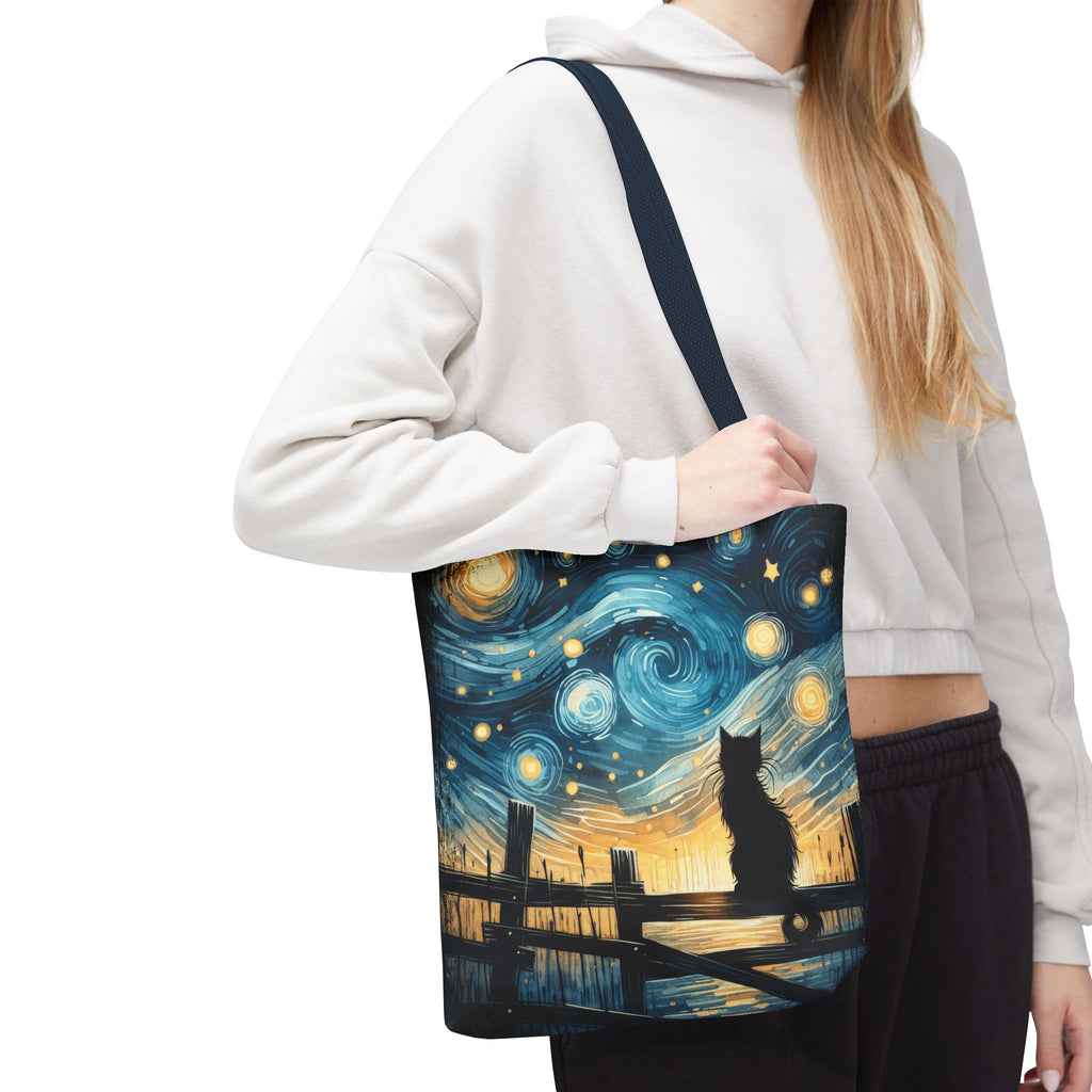 Starry Night Cat Tote | Van Gogh Inspired Swirling Sky Bag