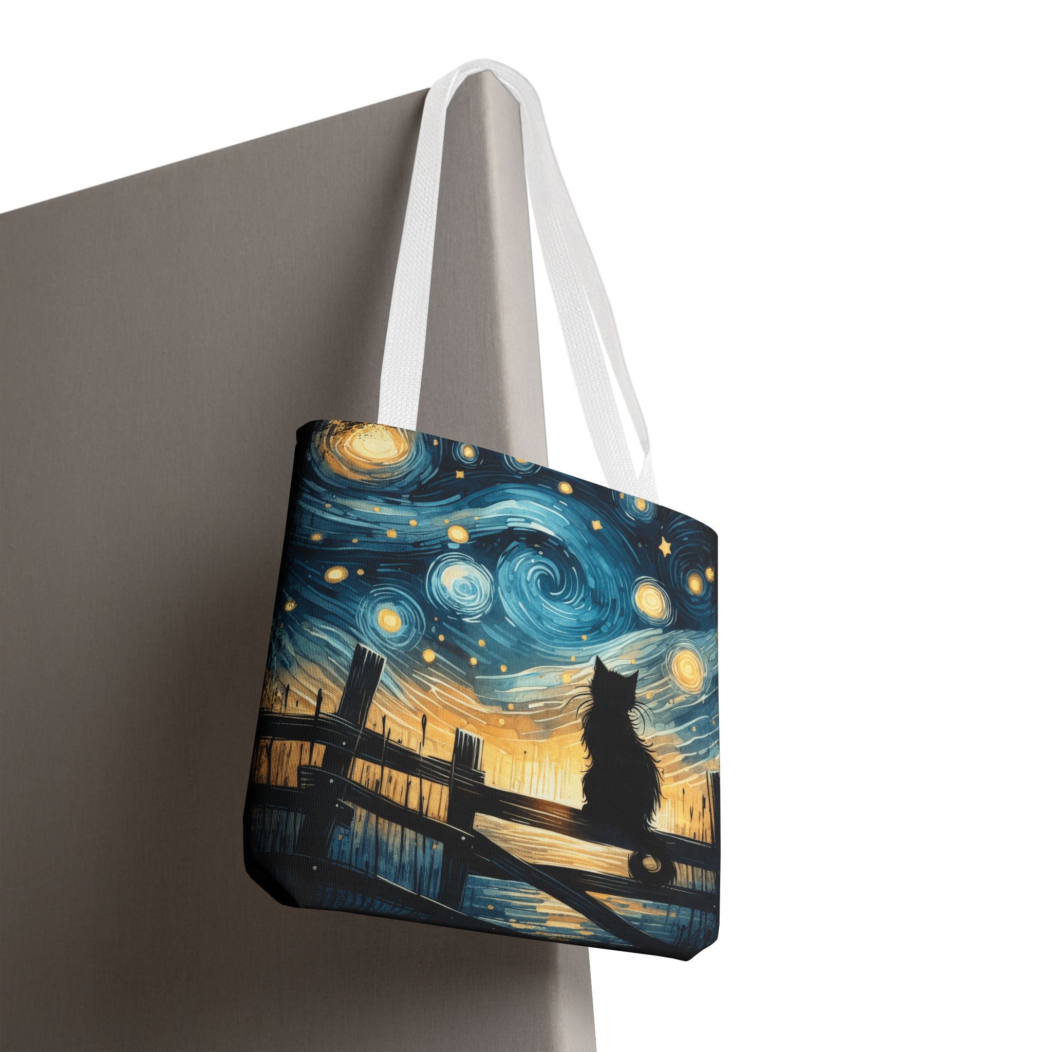 Starry Night Cat Tote | Van Gogh Inspired Swirling Sky Bag