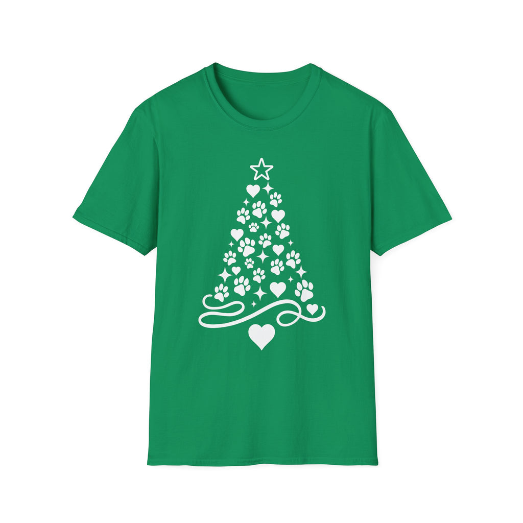 Paw Paw Print Christmas Tree T-Shirt | Dog Lover Holiday Tee