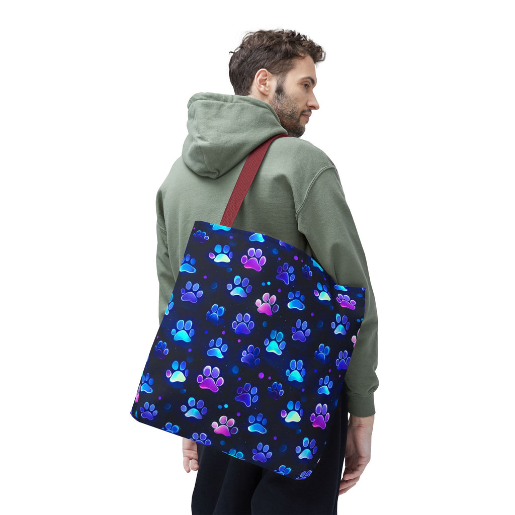 Neon Paw Print Tote | Colorful Cat Dog Paw Pattern All Over Print