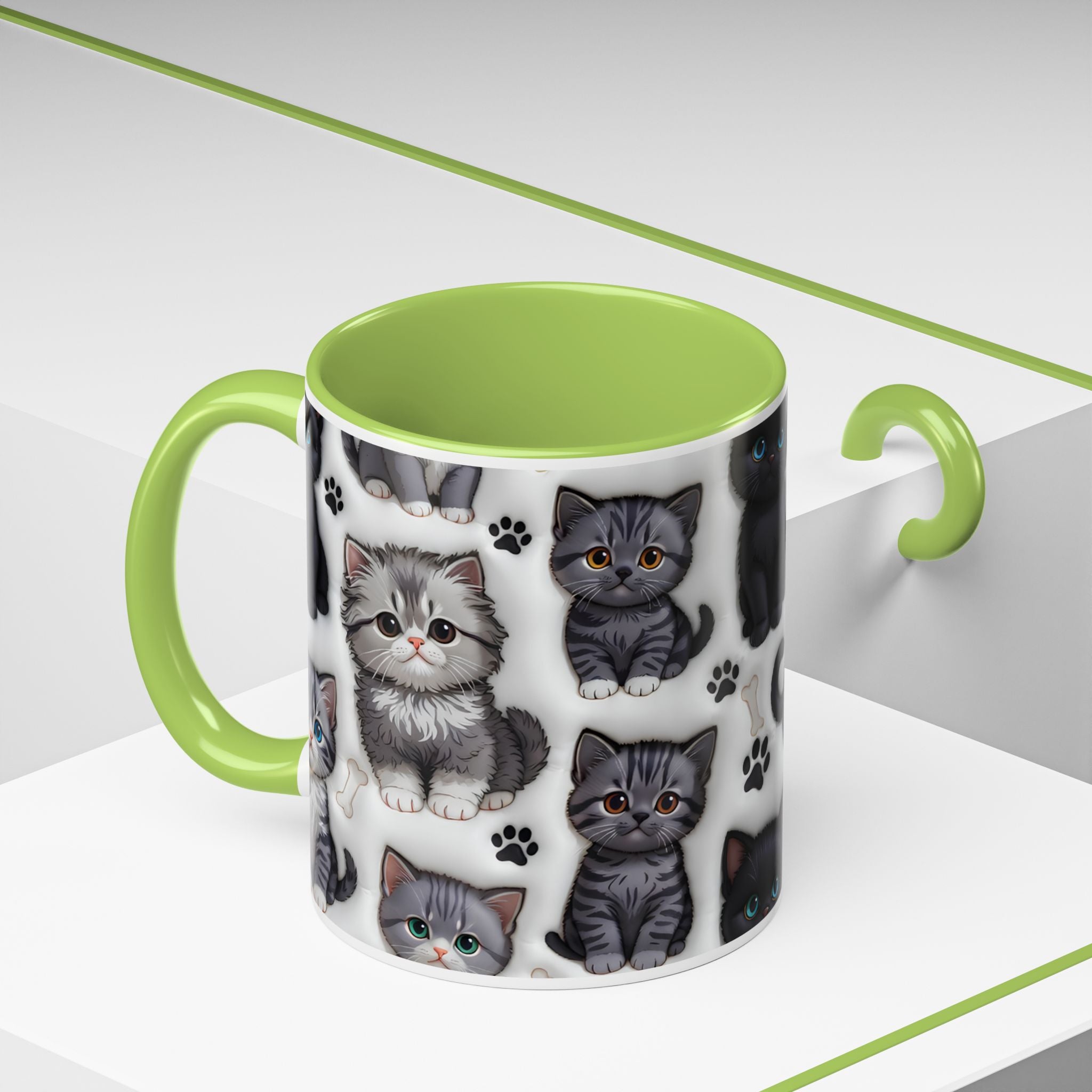 Cute Kitten Pattern Accent Coffee Mug | Cat Paw Print Design