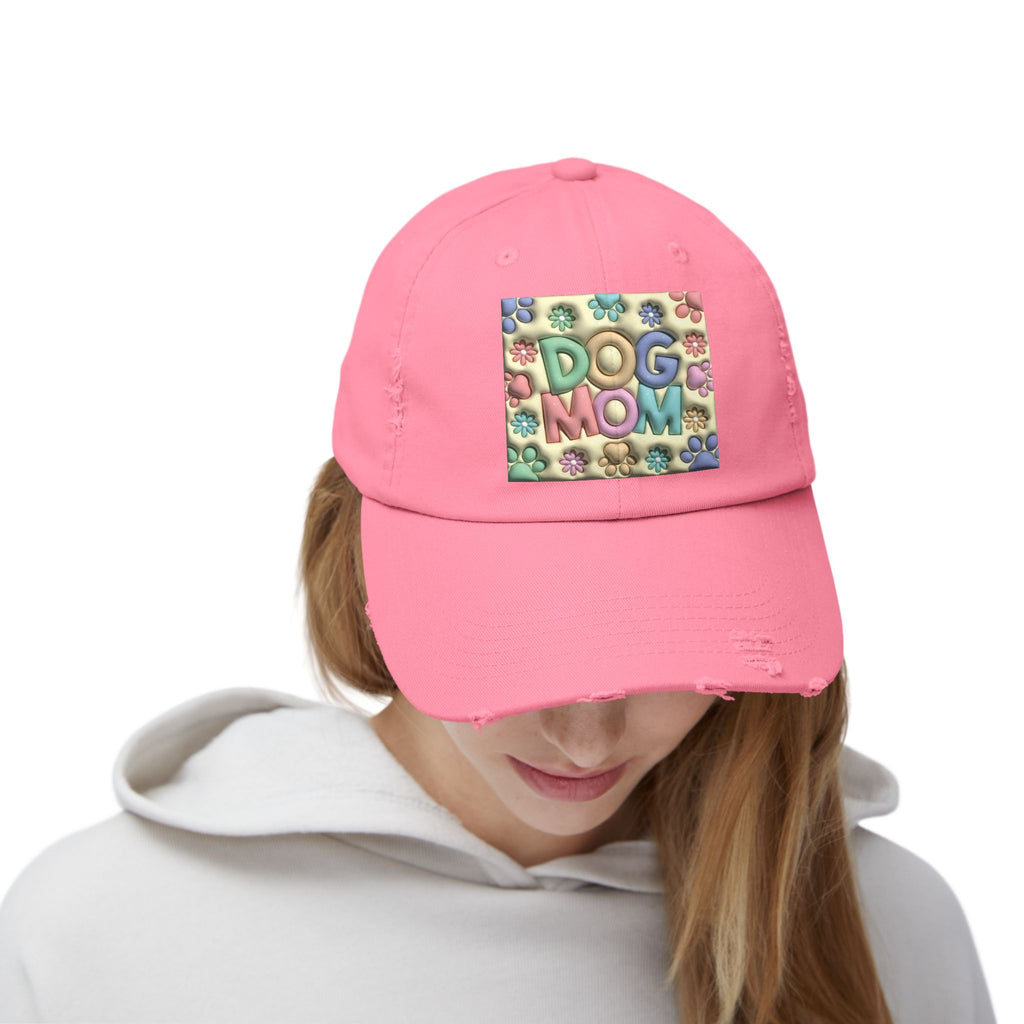 Dog Mom pastel paw print Hat | Distressed Dad Cap