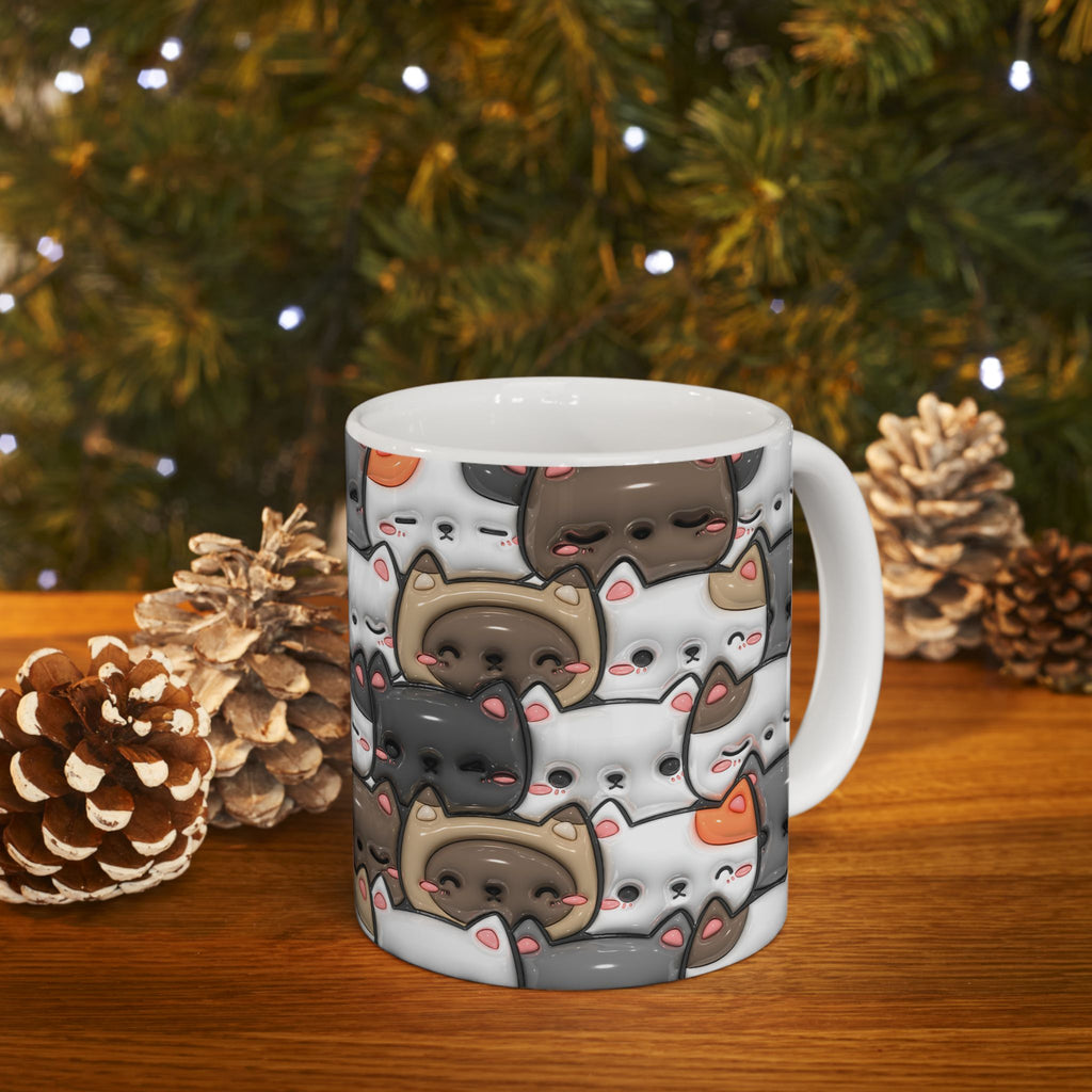 Kawaii Cat Pattern Mug | Cute Cats Ceramic Coffee Cup