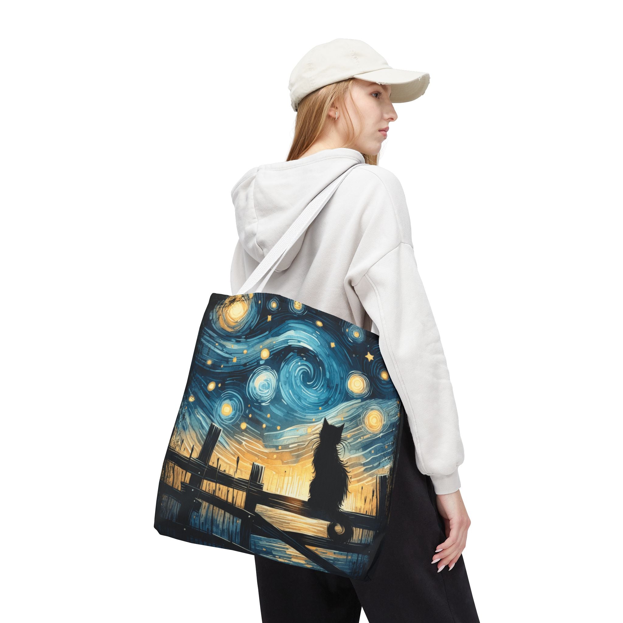 Starry Night Cat Tote | Van Gogh Inspired Swirling Sky Bag