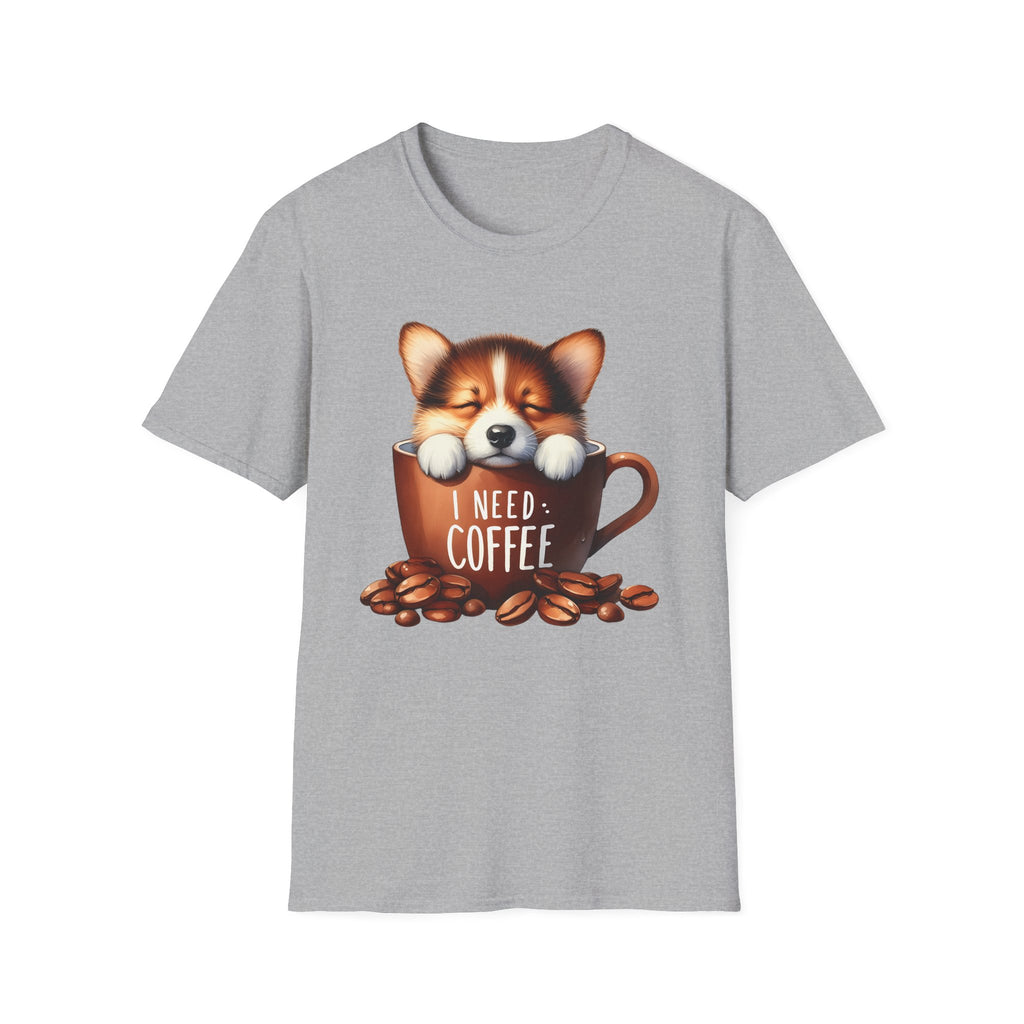 Sleeping Puppy in Coffee Cup T-Shirt | I Need Coffee, Cute Corgi Mug