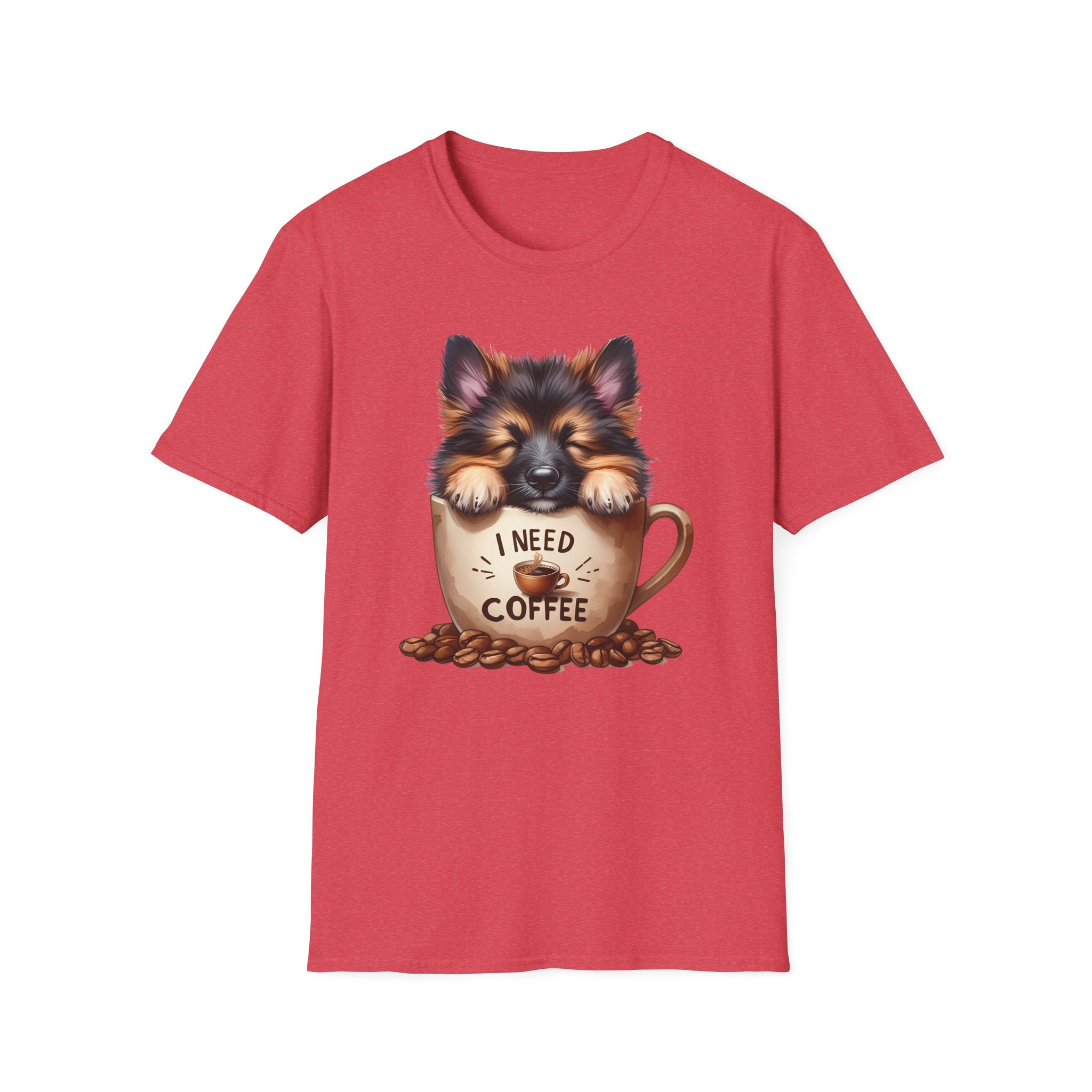 German Shepherd Puppy I Need Coffee T-Shirt | Cute Dog Coffee Design