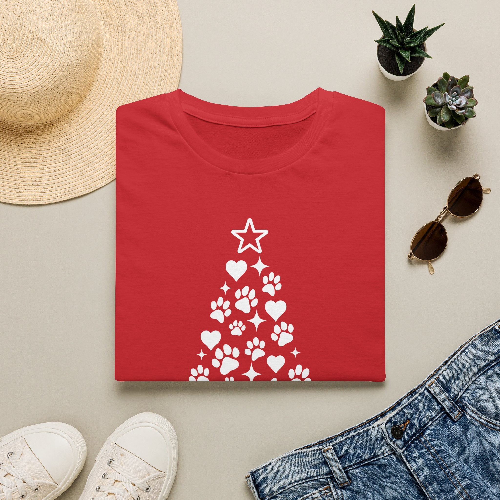 Paw Paw Print Christmas Tree T-Shirt | Dog Lover Holiday Tee