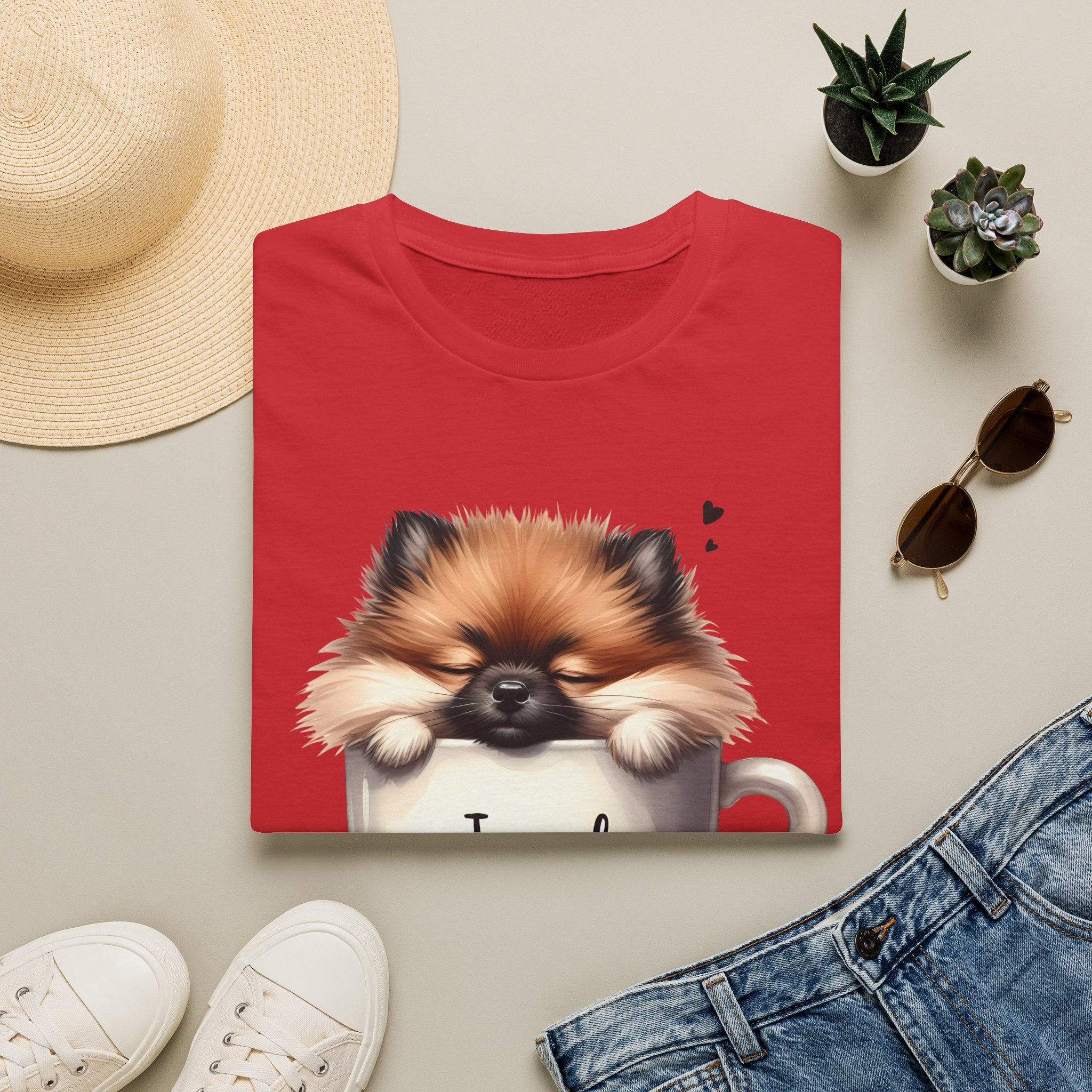 Cute Pomeranian in Coffee Mug T-Shirt | I Need Coffee, Dog Coffee Tee