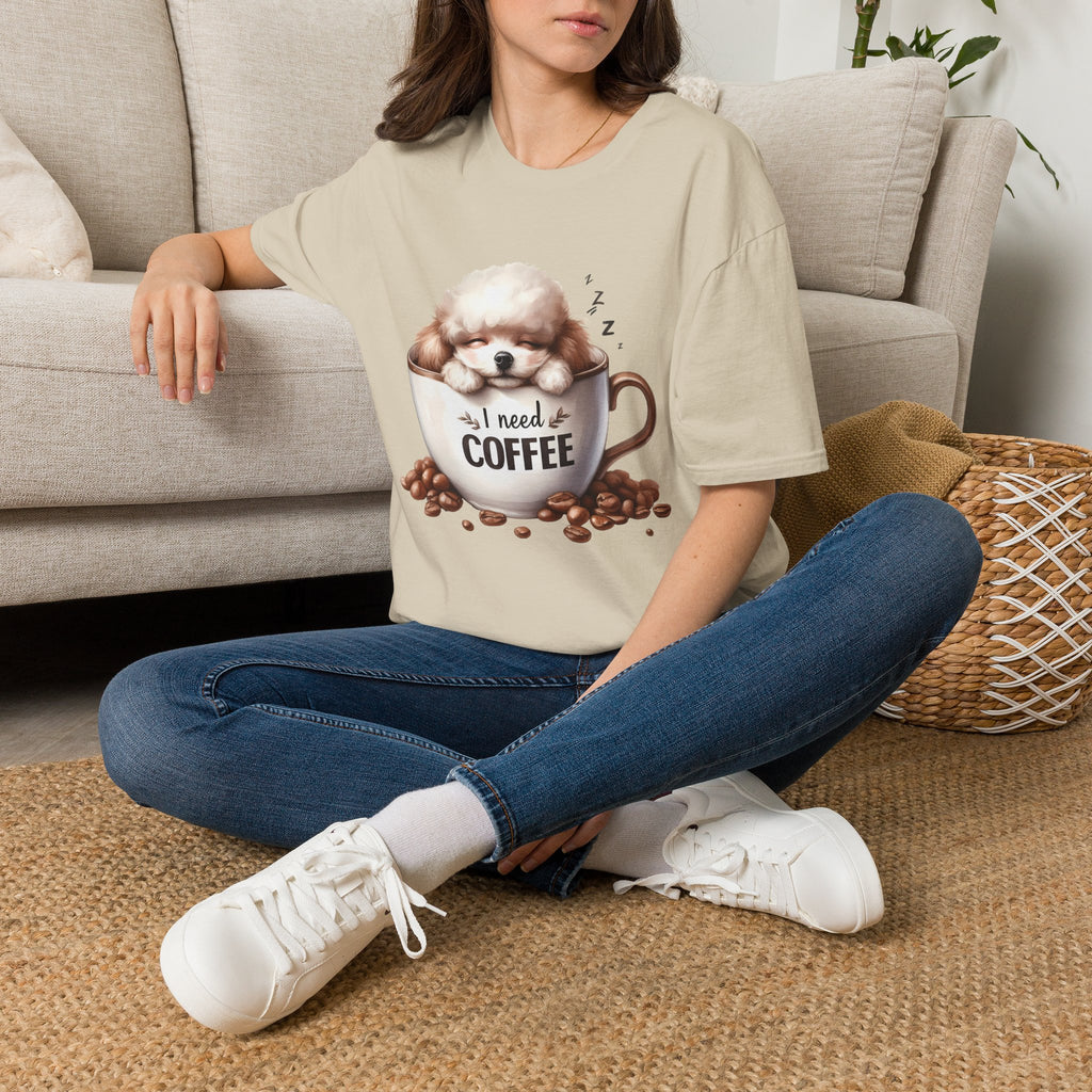Sleeping Puppy in Coffee Cup T-Shirt | I Need Coffee Dog Design