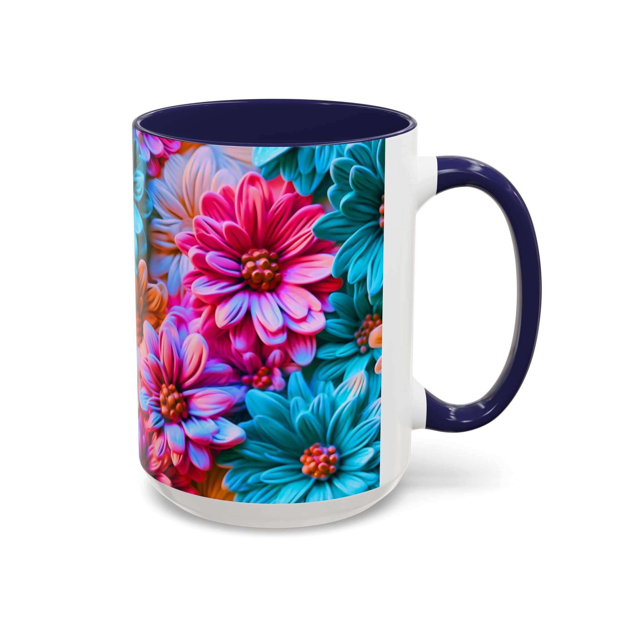 Vibrant Dahlia Floral Accent Mug | 11oz 15oz Ceramic Coffee Mug