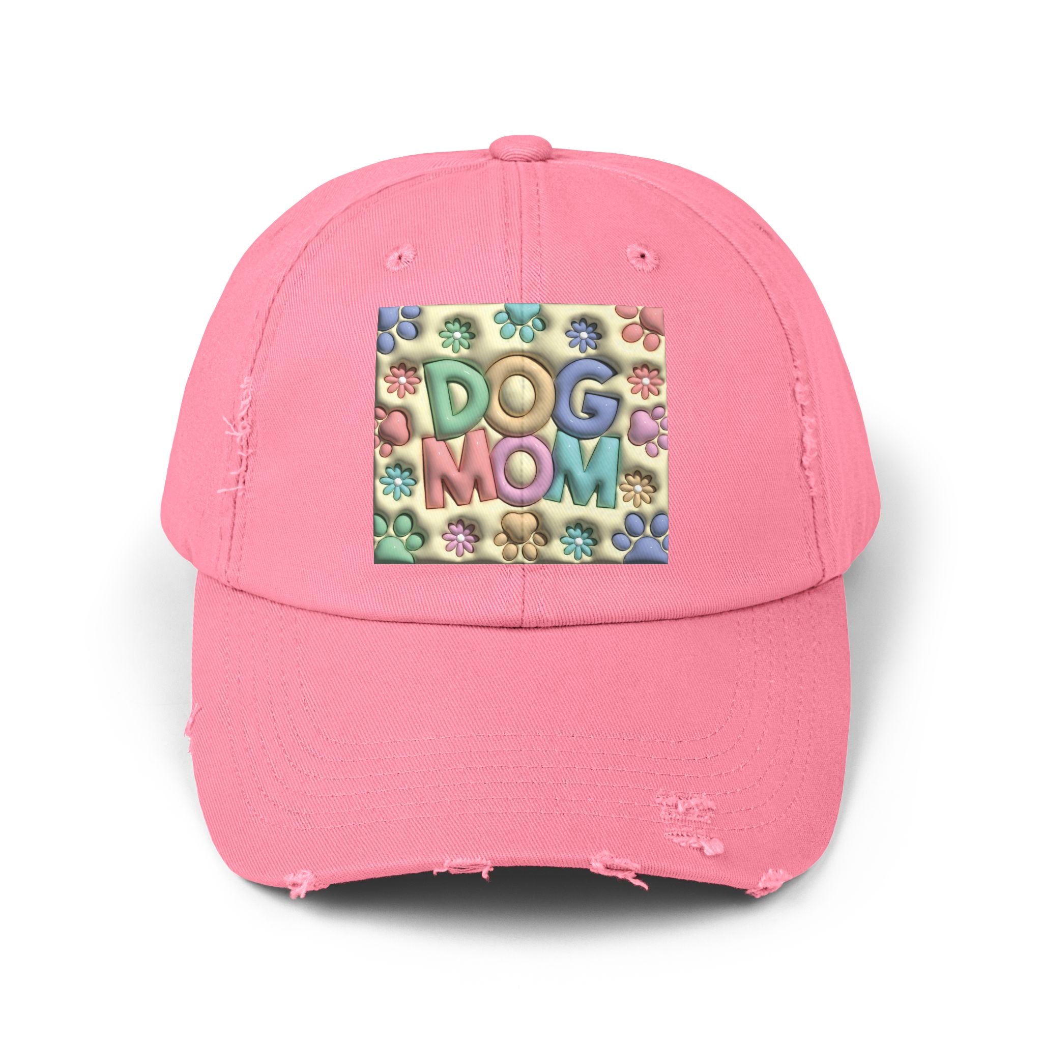Dog Mom pastel paw print Hat | Distressed Dad Cap