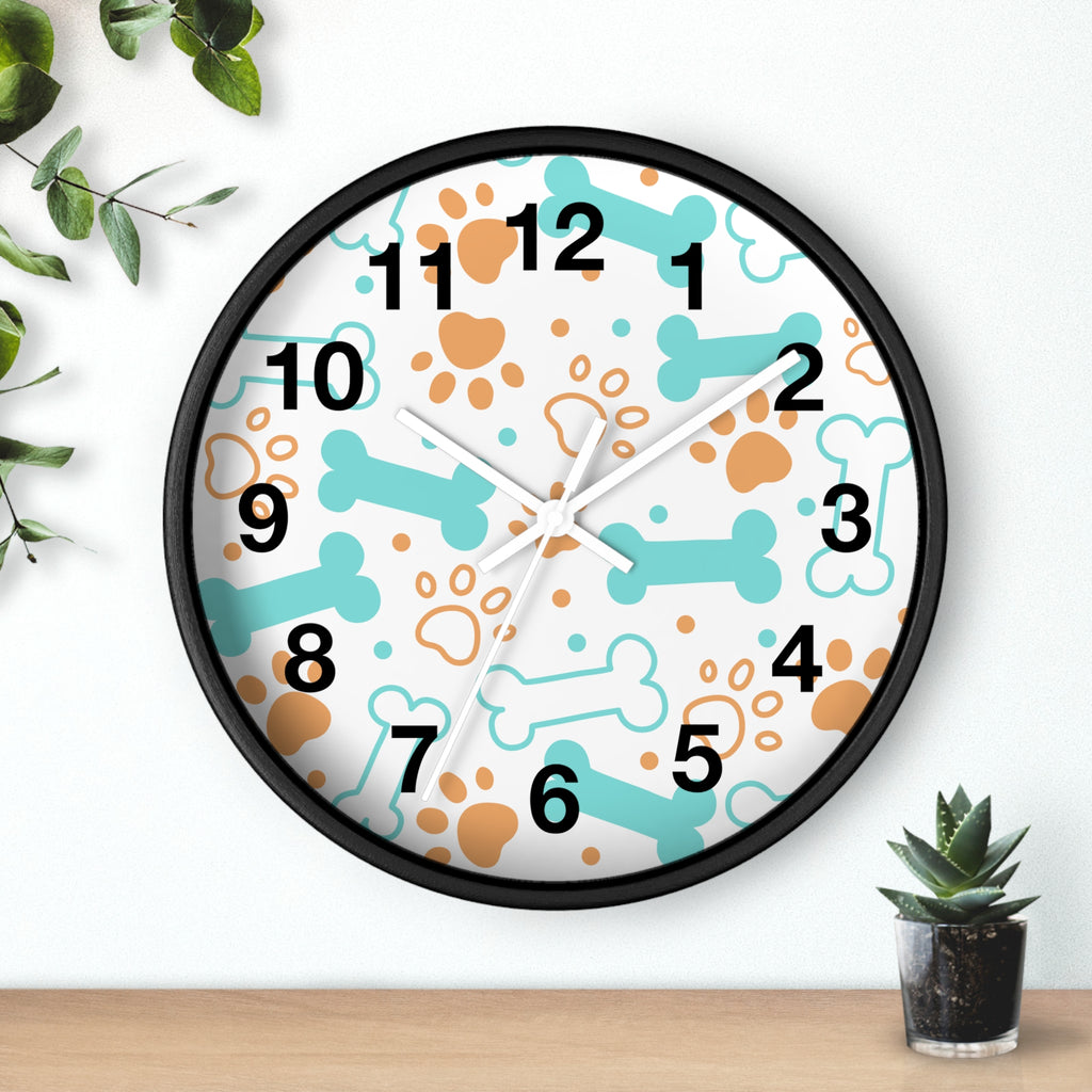 Dog Bones and Paw Prints Wall Clock | Pet-themed Nursery Clock