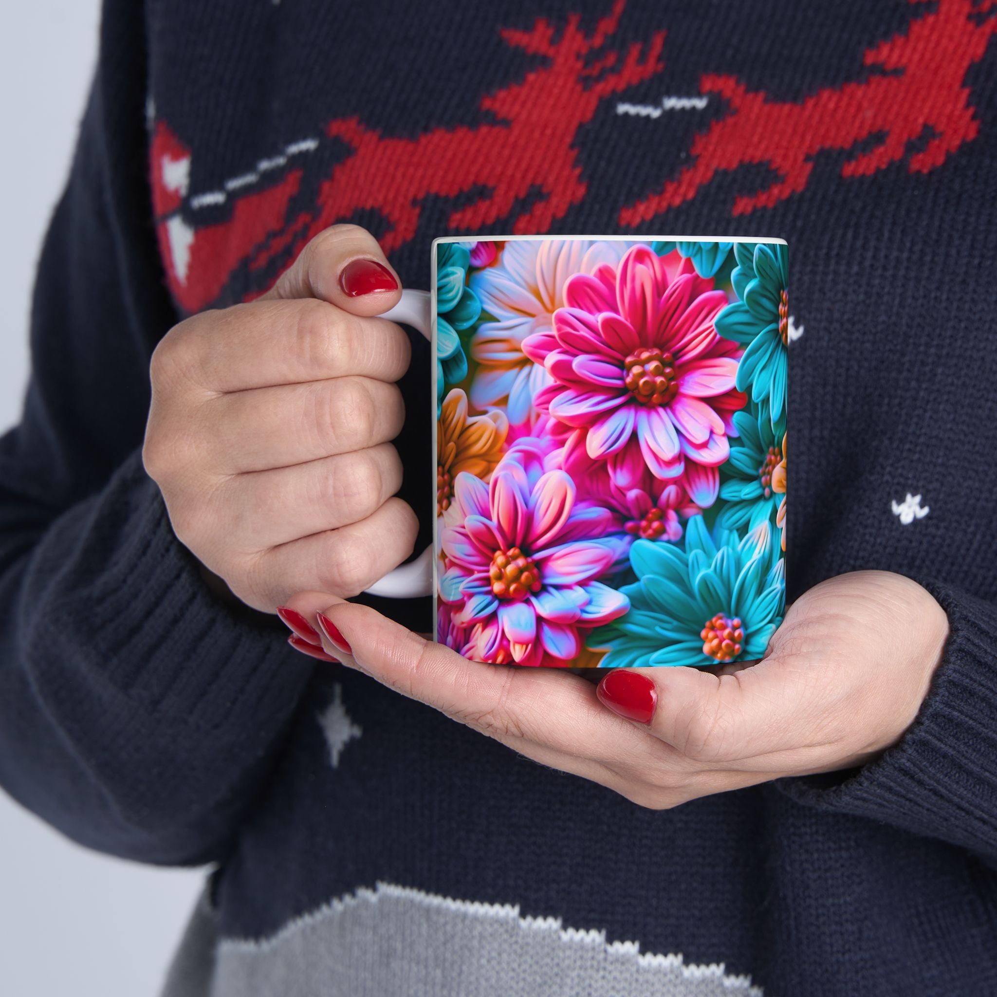 Colorful Daisy Pattern Mug | Floral Ceramic Coffee Cup