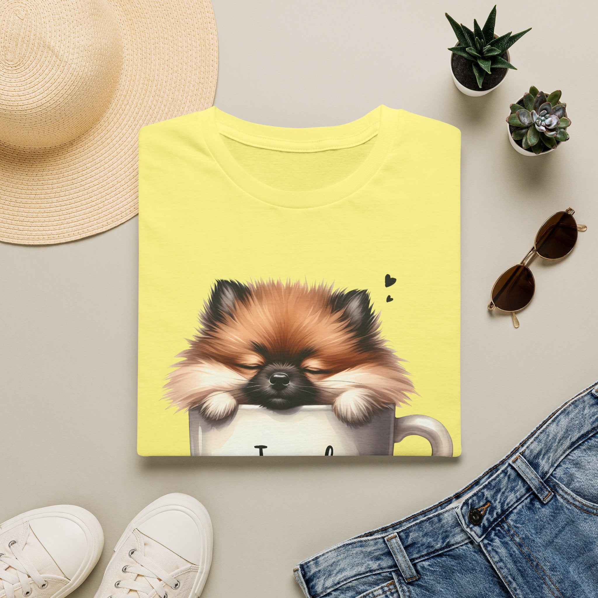 Cute Pomeranian in Coffee Mug T-Shirt | I Need Coffee, Dog Coffee Tee