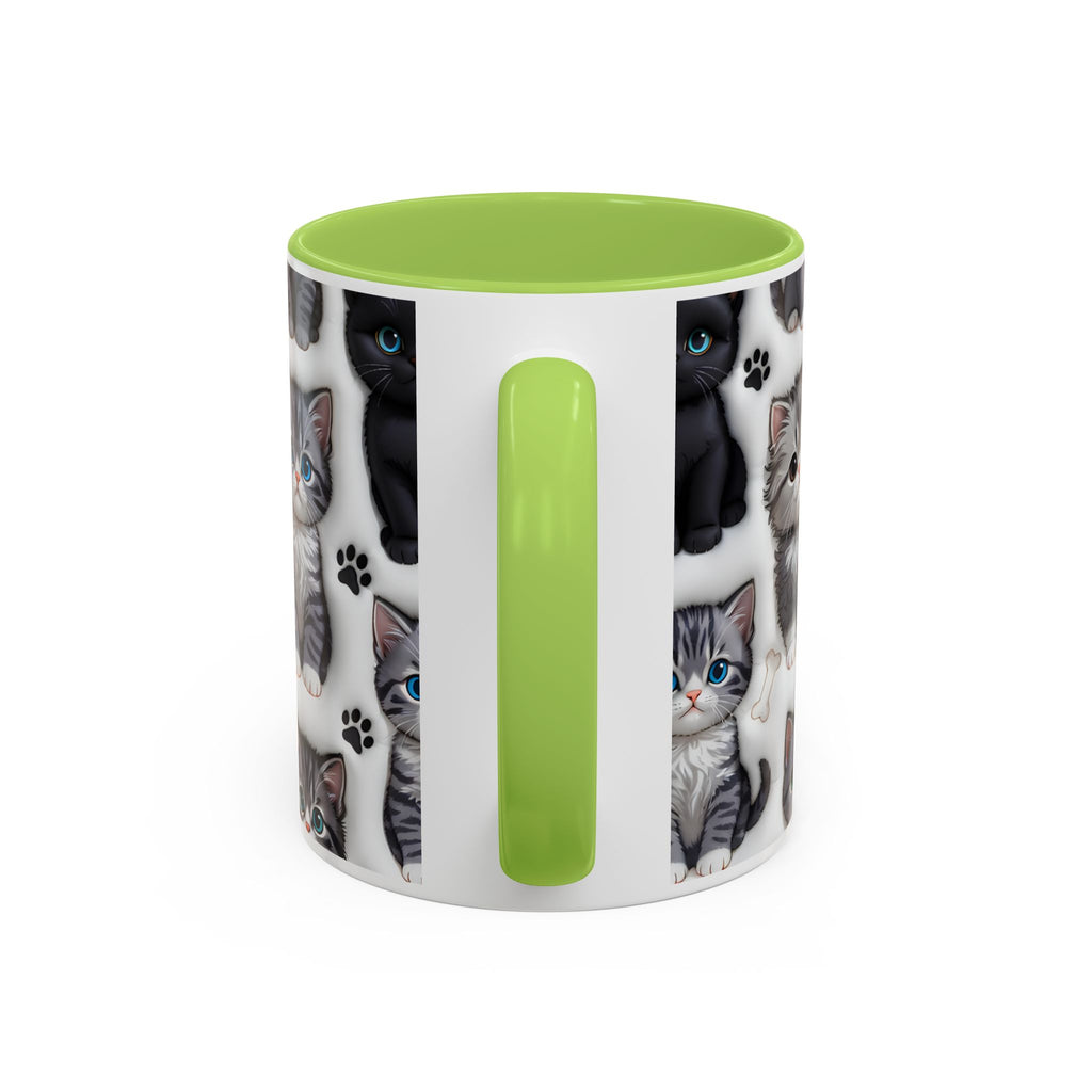 Cute Kitten Pattern Accent Coffee Mug | Cat Paw Print Design