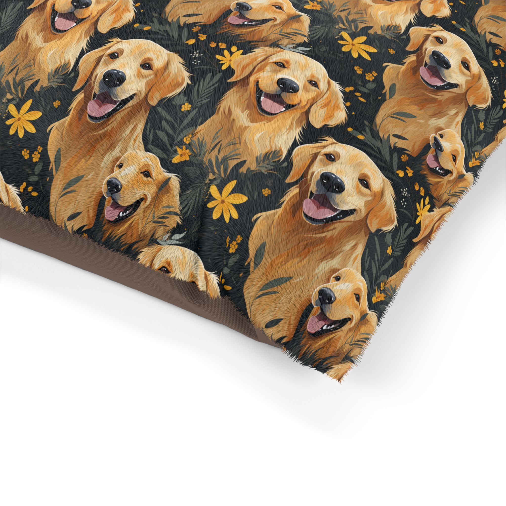 Golden Retriever Pattern Pet Bed | Dog Print, Floral Accents