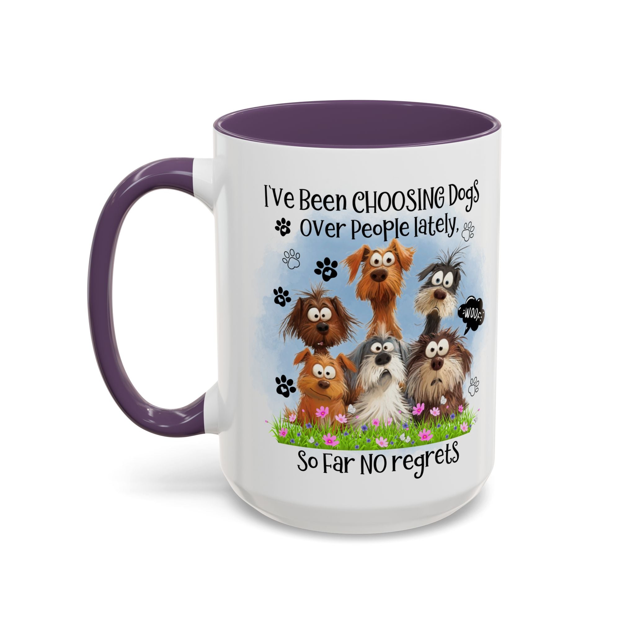 Choosing Dogs Over People Mug | Funny Cute Cartoon Dogs, 11oz 15oz Accent Coffee Mug
